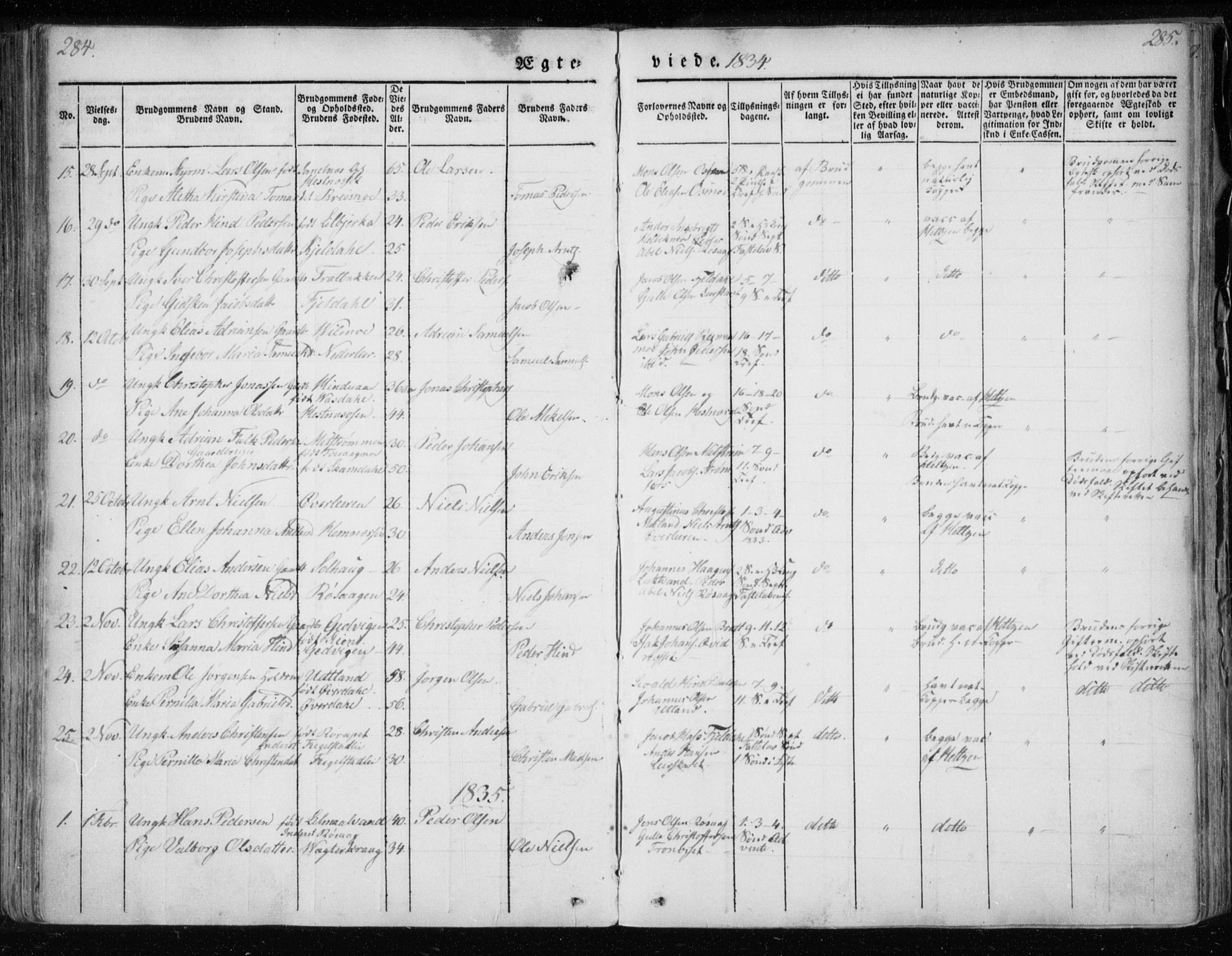 Ministerialprotokoller, klokkerbøker og fødselsregistre - Nordland, AV/SAT-A-1459/825/L0354: Parish register (official) no. 825A08, 1826-1841, p. 284-285