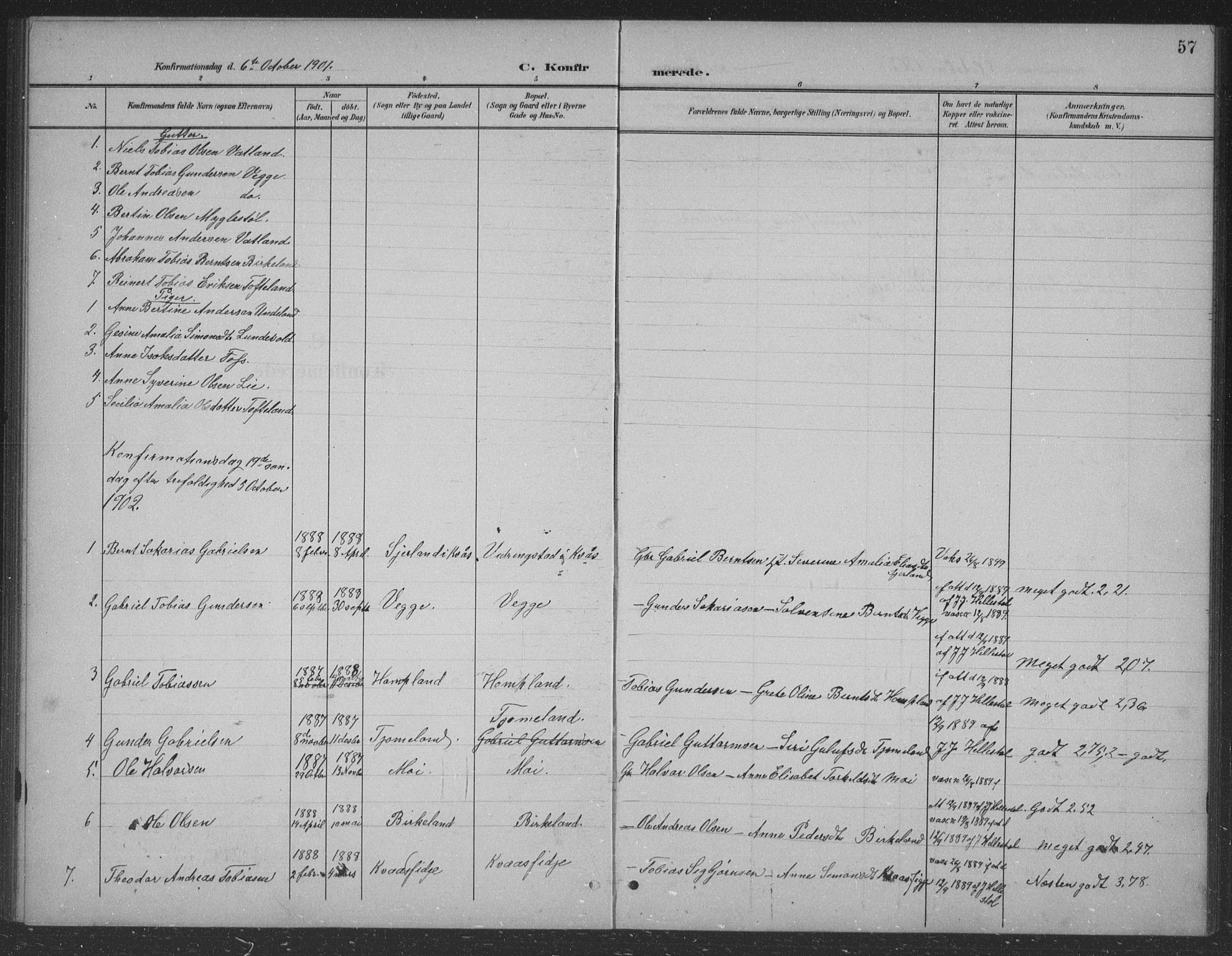 Lyngdal sokneprestkontor, AV/SAK-1111-0029/F/Fb/Fbb/L0002: Parish register (copy) no. B 2, 1901-1934, p. 57