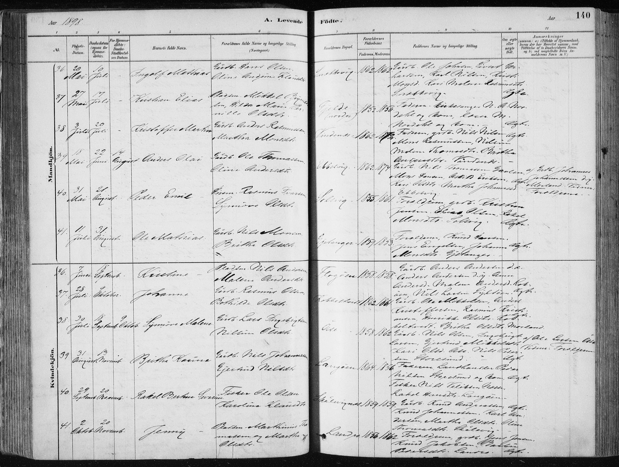Fjell sokneprestembete, SAB/A-75301/H/Haa: Parish register (official) no. A  8, 1878-1898, p. 140