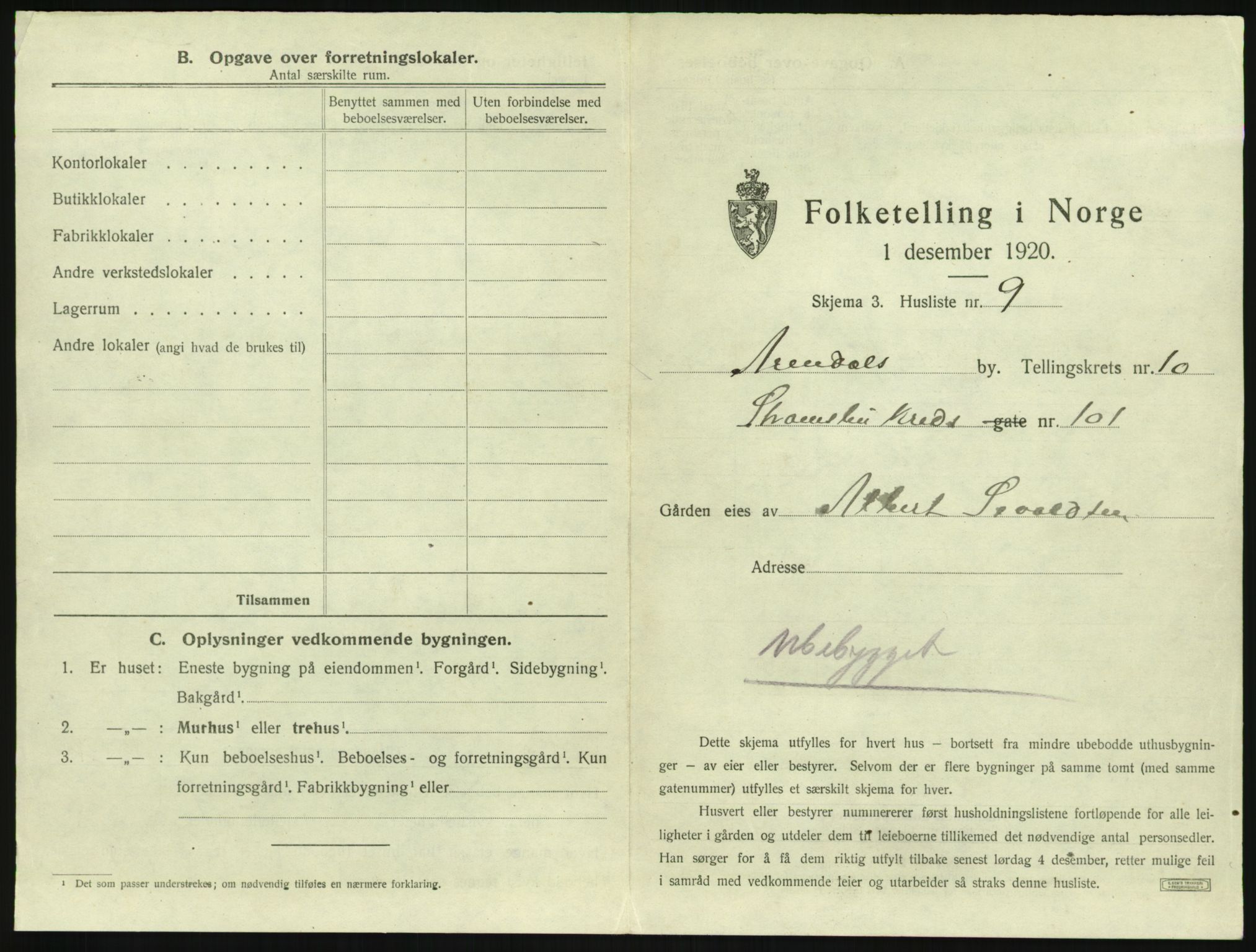 SAK, 1920 census for Arendal, 1920, p. 1304