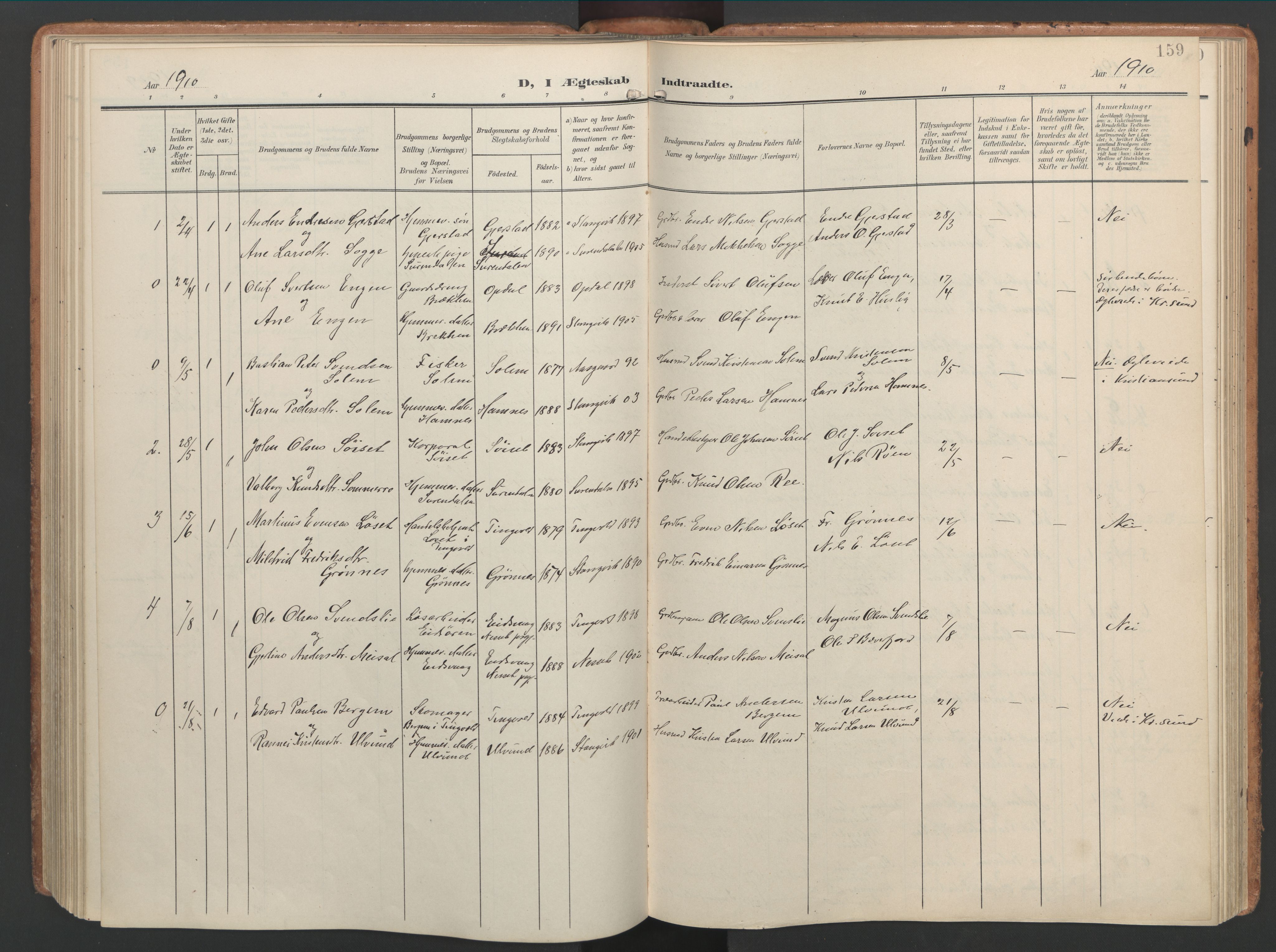 Ministerialprotokoller, klokkerbøker og fødselsregistre - Møre og Romsdal, AV/SAT-A-1454/592/L1030: Parish register (official) no. 592A08, 1901-1925, p. 159