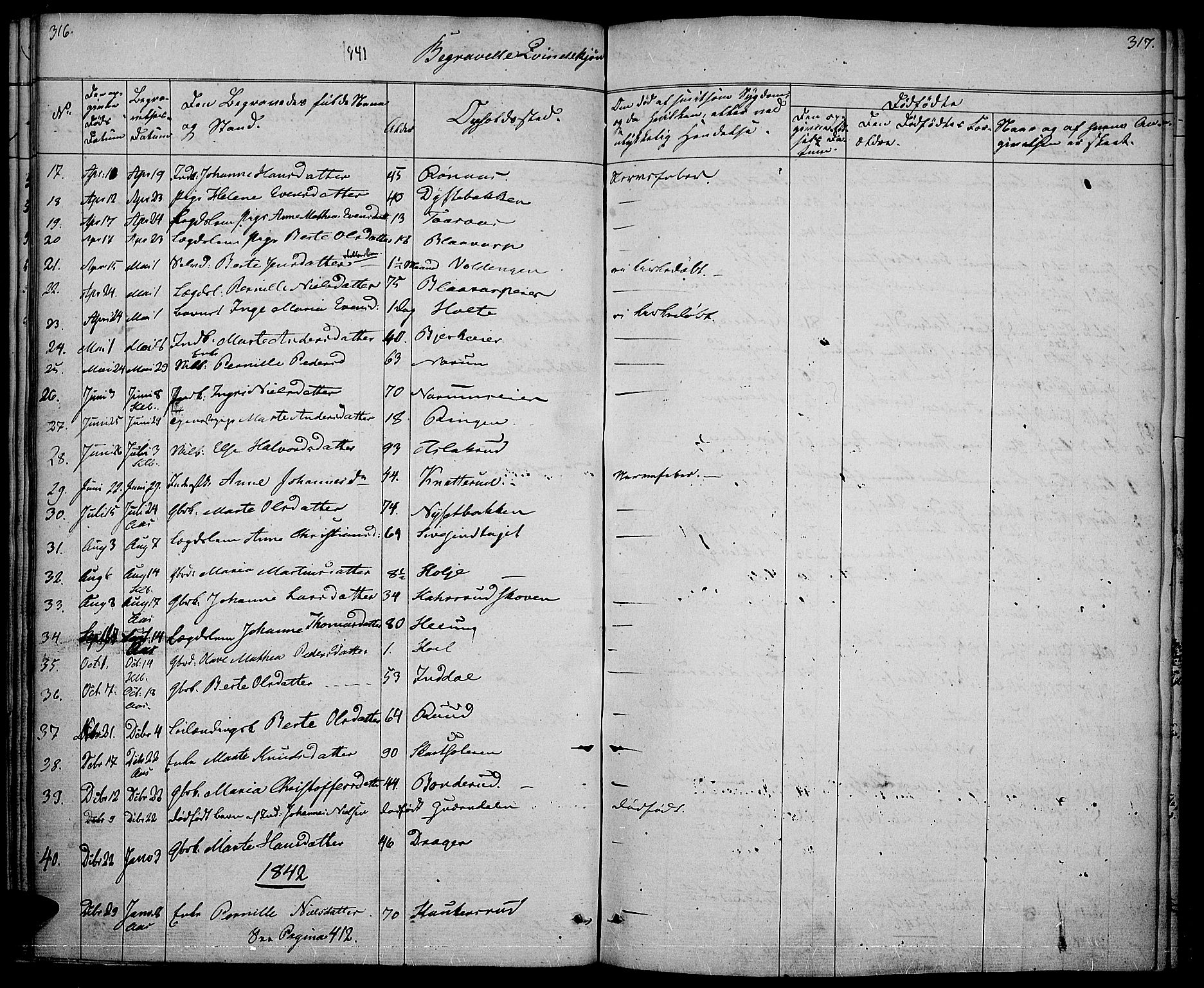 Vestre Toten prestekontor, SAH/PREST-108/H/Ha/Haa/L0003: Parish register (official) no. 3, 1836-1843, p. 316-317