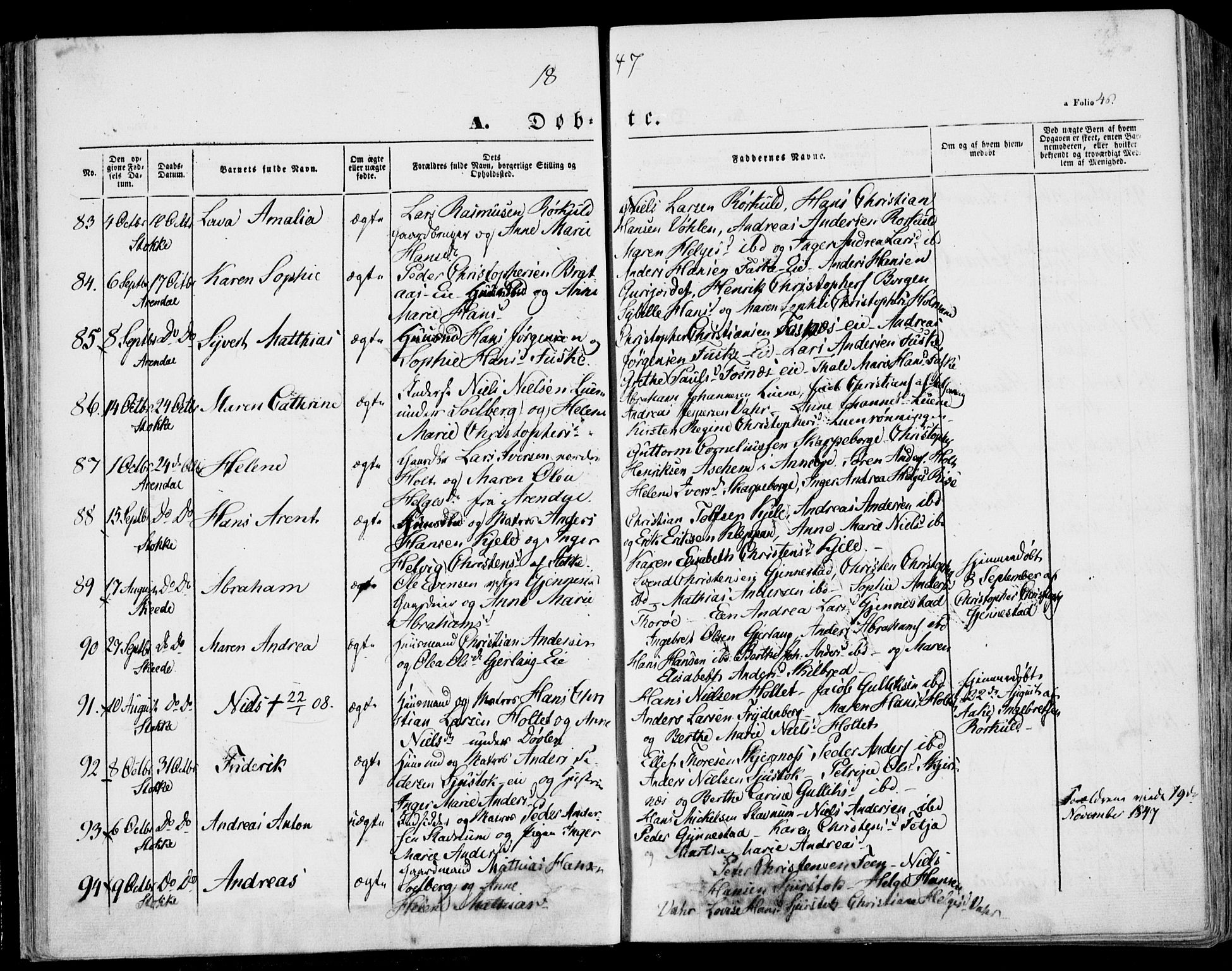 Stokke kirkebøker, AV/SAKO-A-320/F/Fa/L0007: Parish register (official) no. I 7, 1844-1857, p. 46