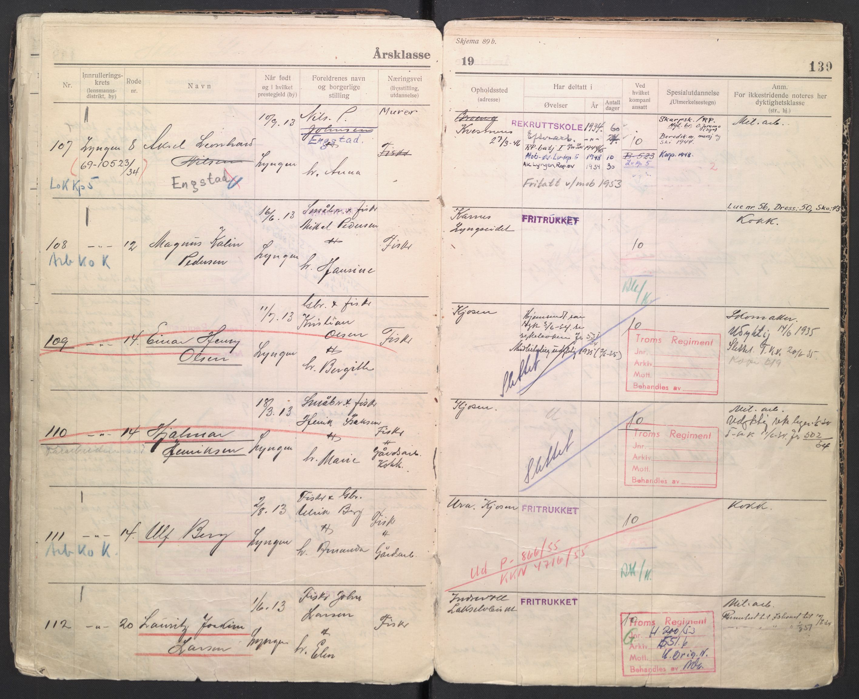 Forsvaret, Troms infanteriregiment nr. 16, AV/RA-RAFA-3146/P/Pa/L0006/0007: Ruller / Rulle for regimentets menige mannskaper, årsklasse 1934, 1934, p. 139