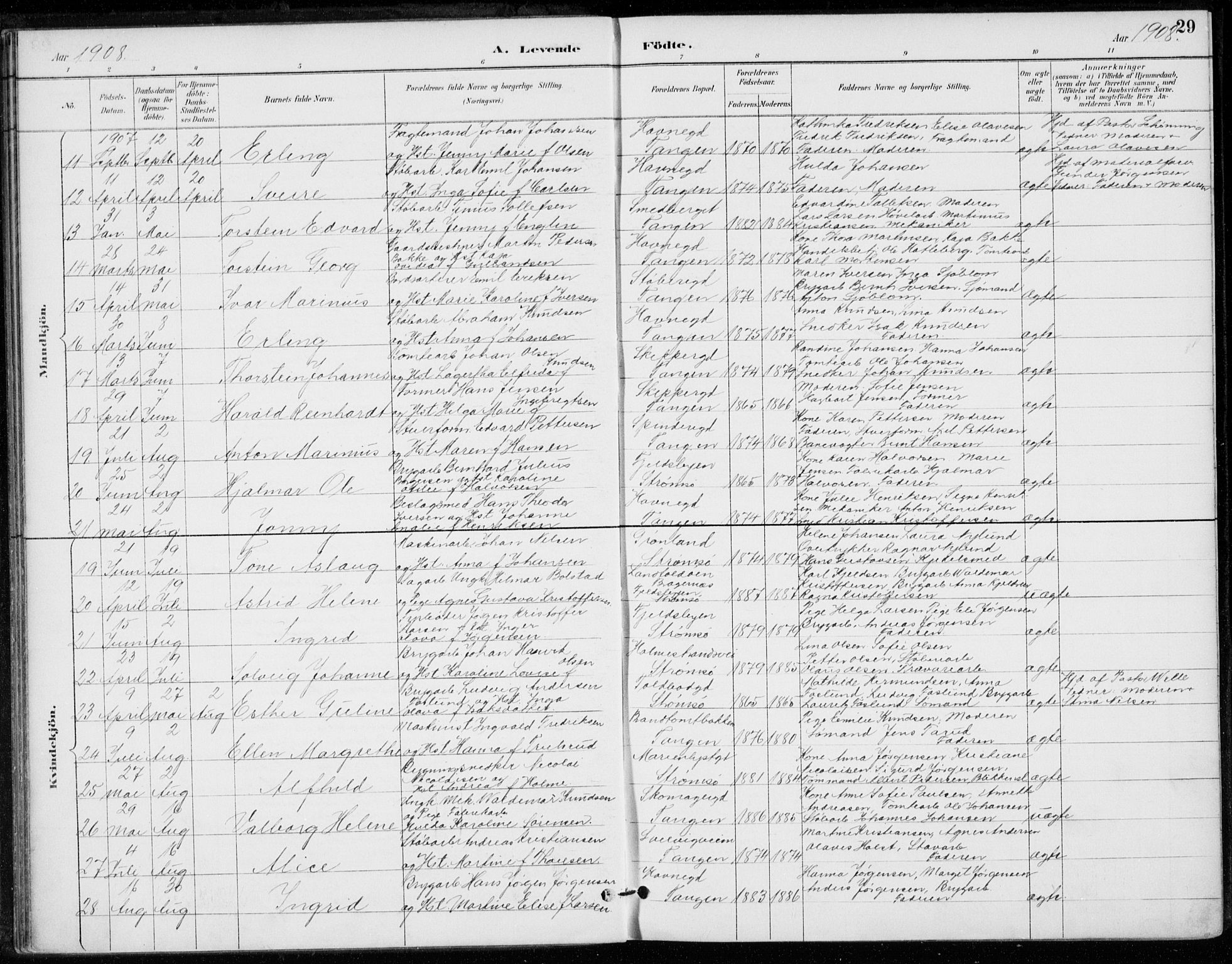 Strømsø kirkebøker, SAKO/A-246/F/Fb/L0007: Parish register (official) no. II 7, 1887-1928, p. 29