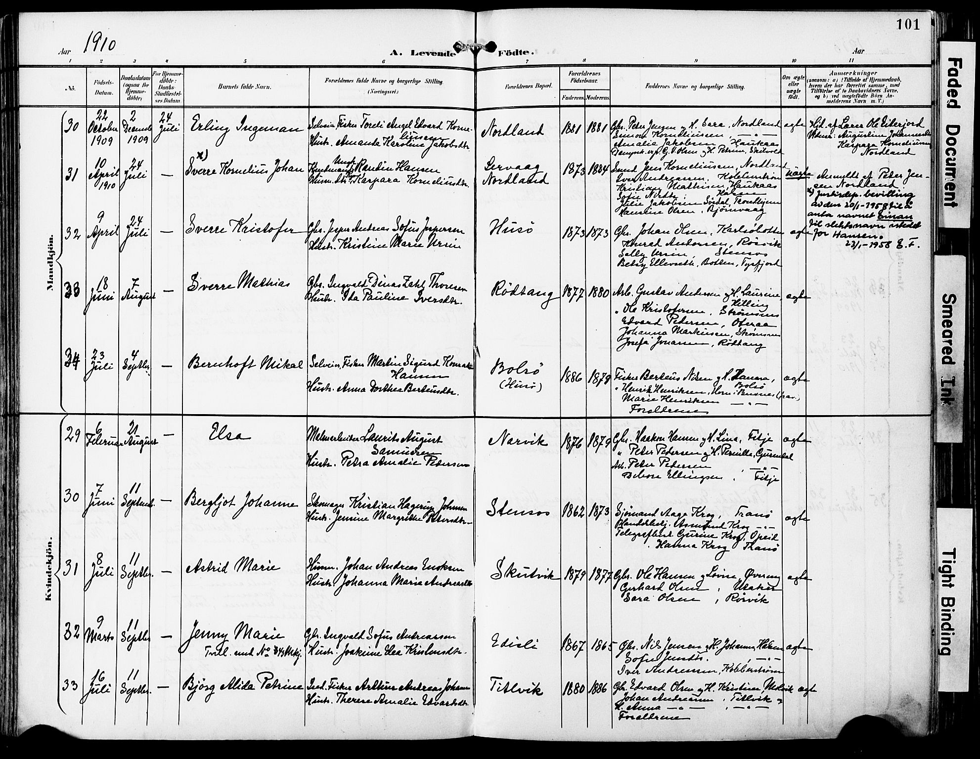 Ministerialprotokoller, klokkerbøker og fødselsregistre - Nordland, AV/SAT-A-1459/859/L0848: Parish register (official) no. 859A08, 1900-1912, p. 101