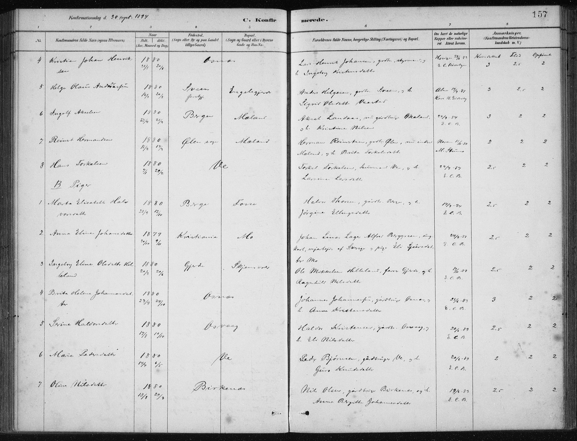 Etne sokneprestembete, AV/SAB-A-75001/H/Haa: Parish register (official) no. C  1, 1879-1919, p. 157