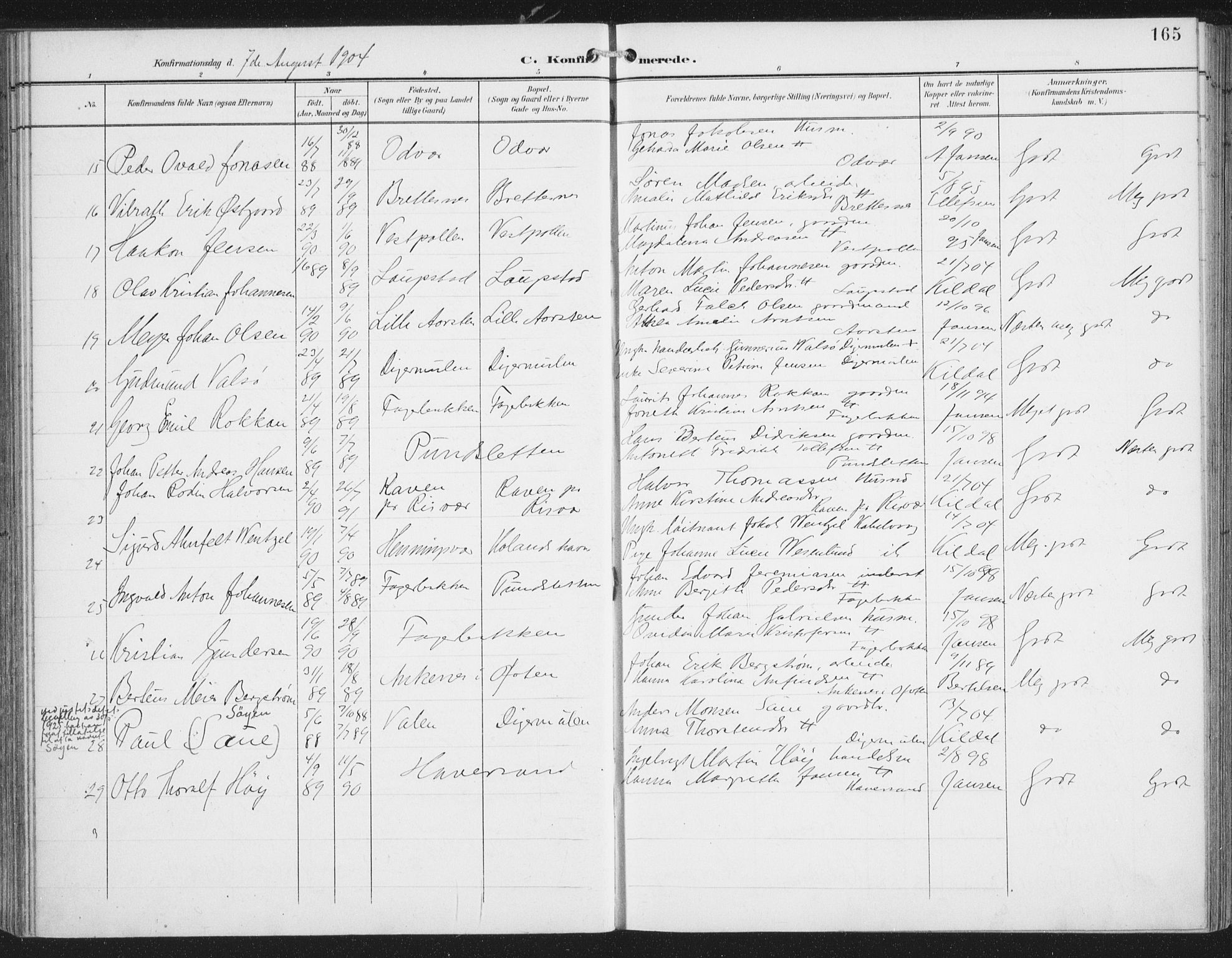 Ministerialprotokoller, klokkerbøker og fødselsregistre - Nordland, AV/SAT-A-1459/874/L1062: Parish register (official) no. 874A06, 1899-1907, p. 165