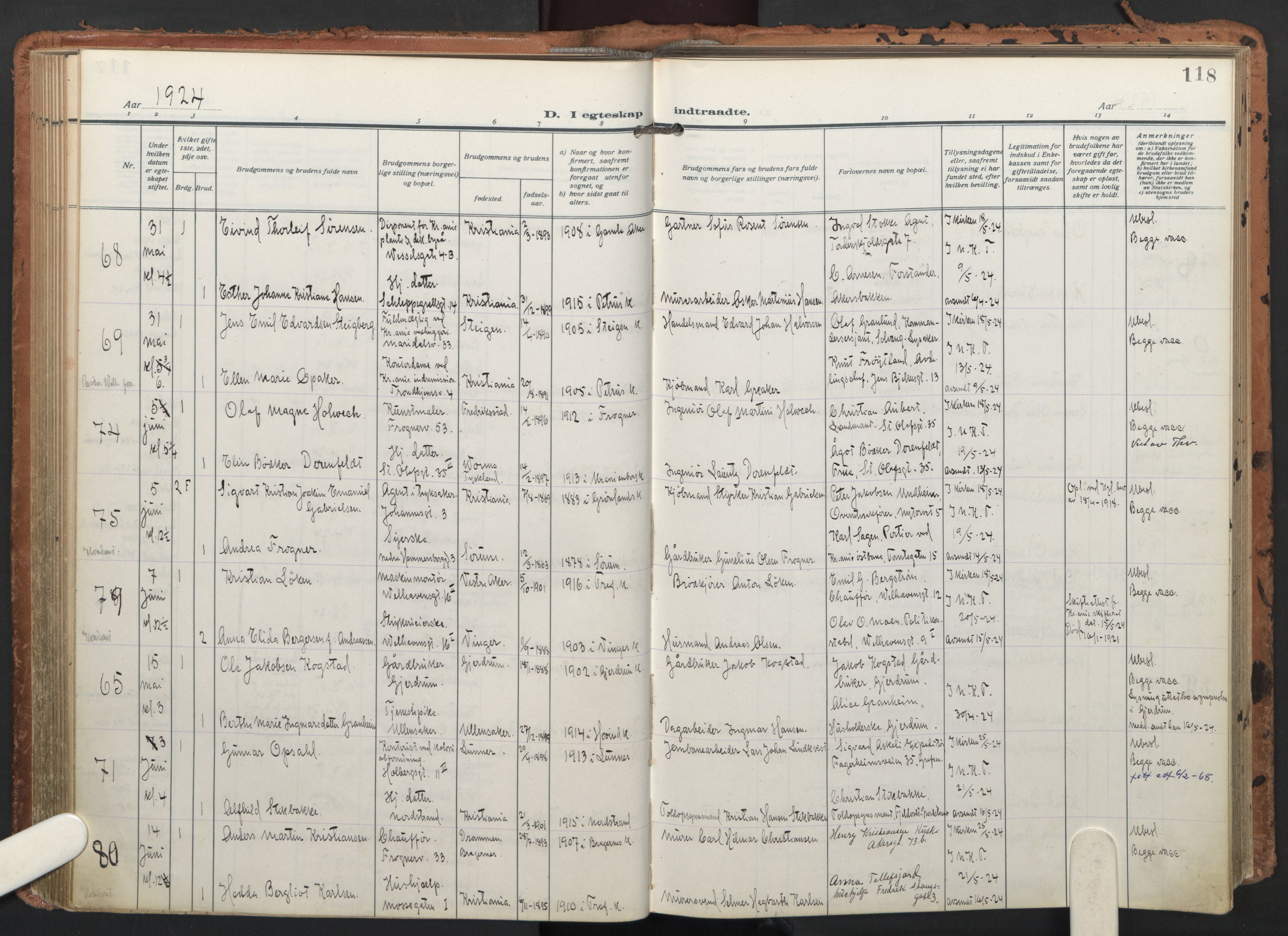 Trefoldighet prestekontor Kirkebøker, AV/SAO-A-10882/F/Fc/L0008: Parish register (official) no. III 8, 1920-1932, p. 118