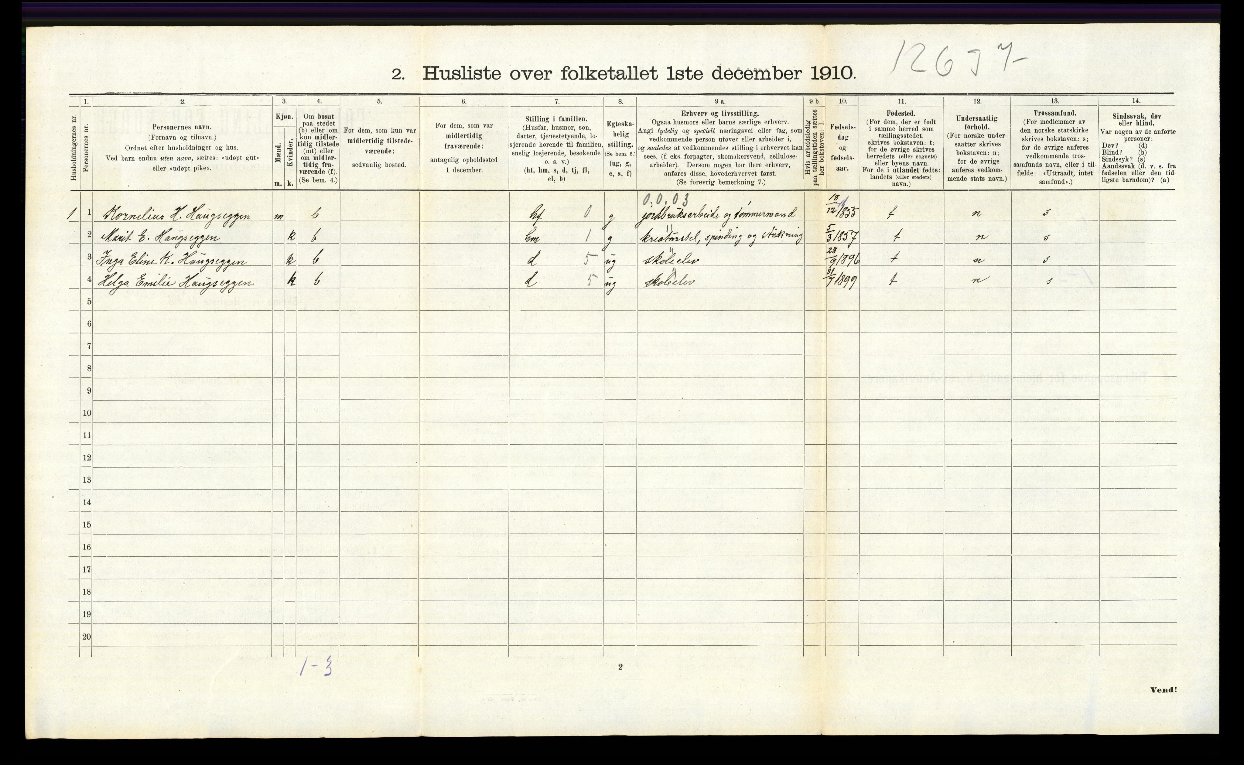 RA, 1910 census for Tolga, 1910, p. 1167