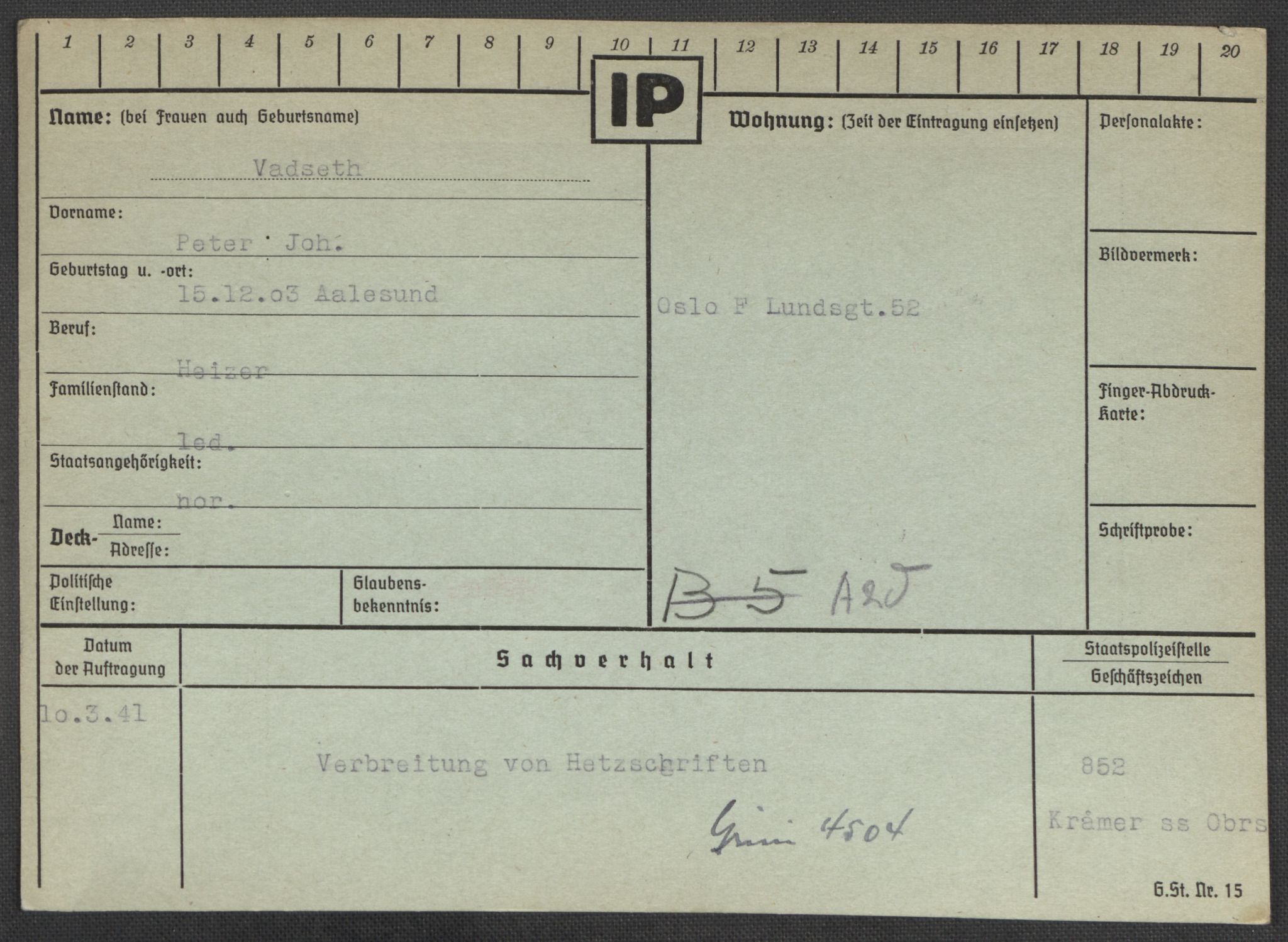 Befehlshaber der Sicherheitspolizei und des SD, AV/RA-RAFA-5969/E/Ea/Eaa/L0010: Register over norske fanger i Møllergata 19: Sø-Å, 1940-1945, p. 672