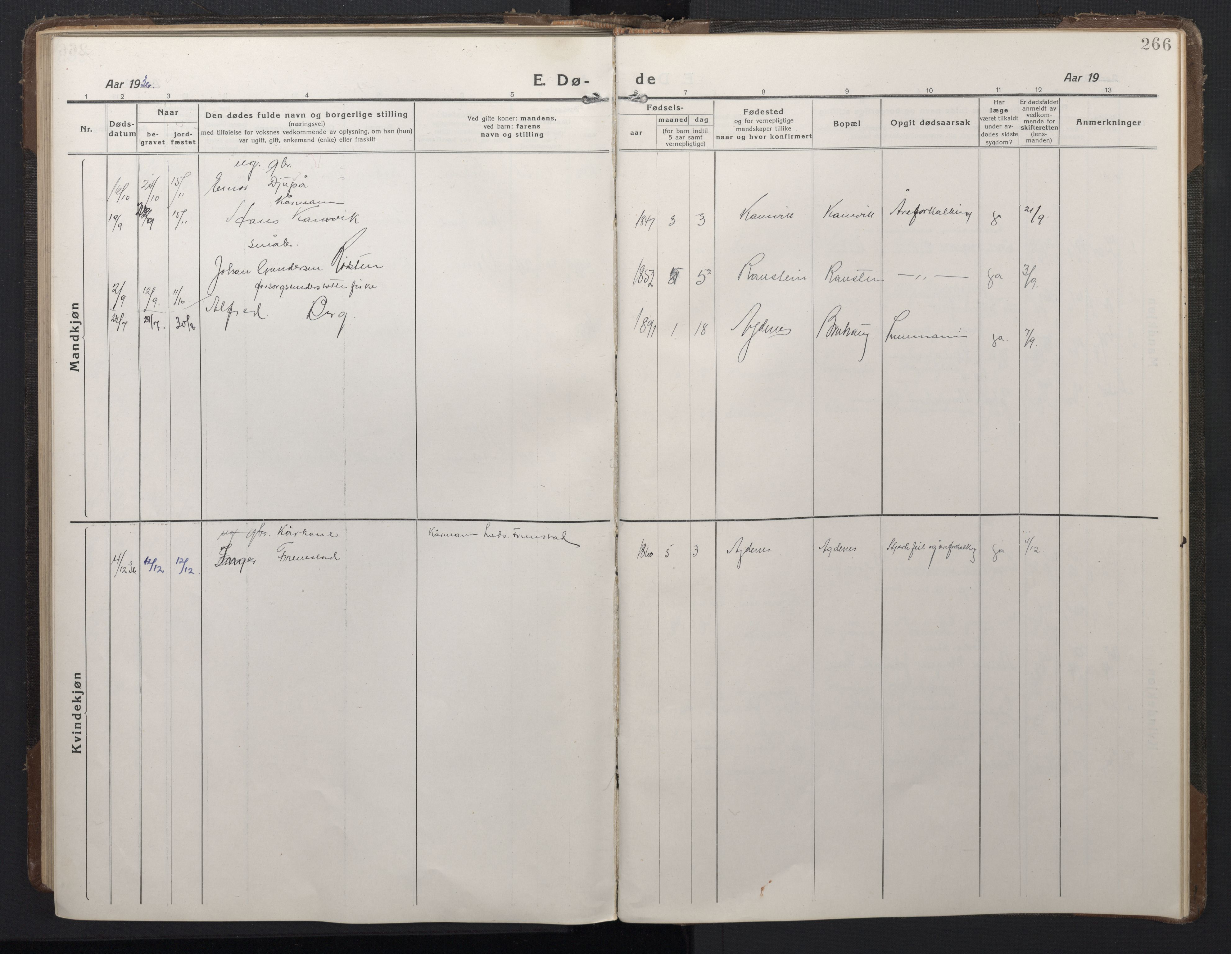 Ministerialprotokoller, klokkerbøker og fødselsregistre - Sør-Trøndelag, SAT/A-1456/662/L0758: Parish register (copy) no. 662C03, 1918-1948, p. 266