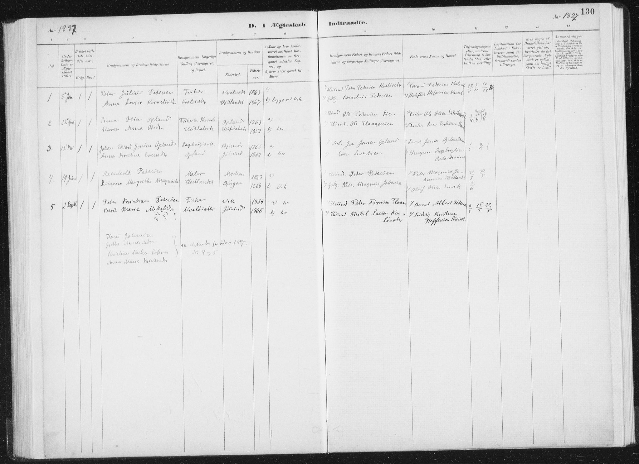Ministerialprotokoller, klokkerbøker og fødselsregistre - Nord-Trøndelag, AV/SAT-A-1458/771/L0597: Parish register (official) no. 771A04, 1885-1910, p. 130