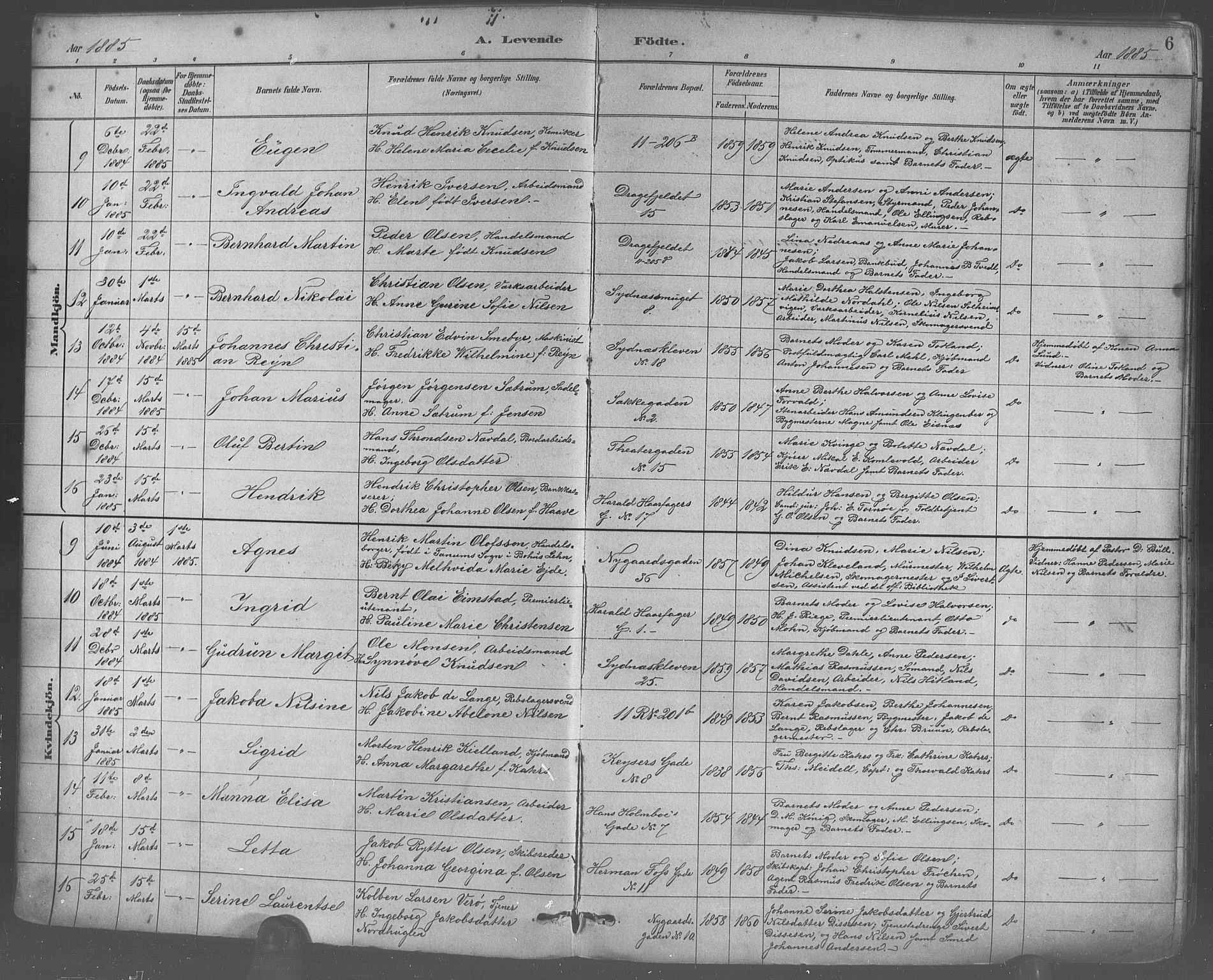 Johanneskirken sokneprestembete, SAB/A-76001/H/Hab: Parish register (copy) no. A 1, 1885-1900, p. 6