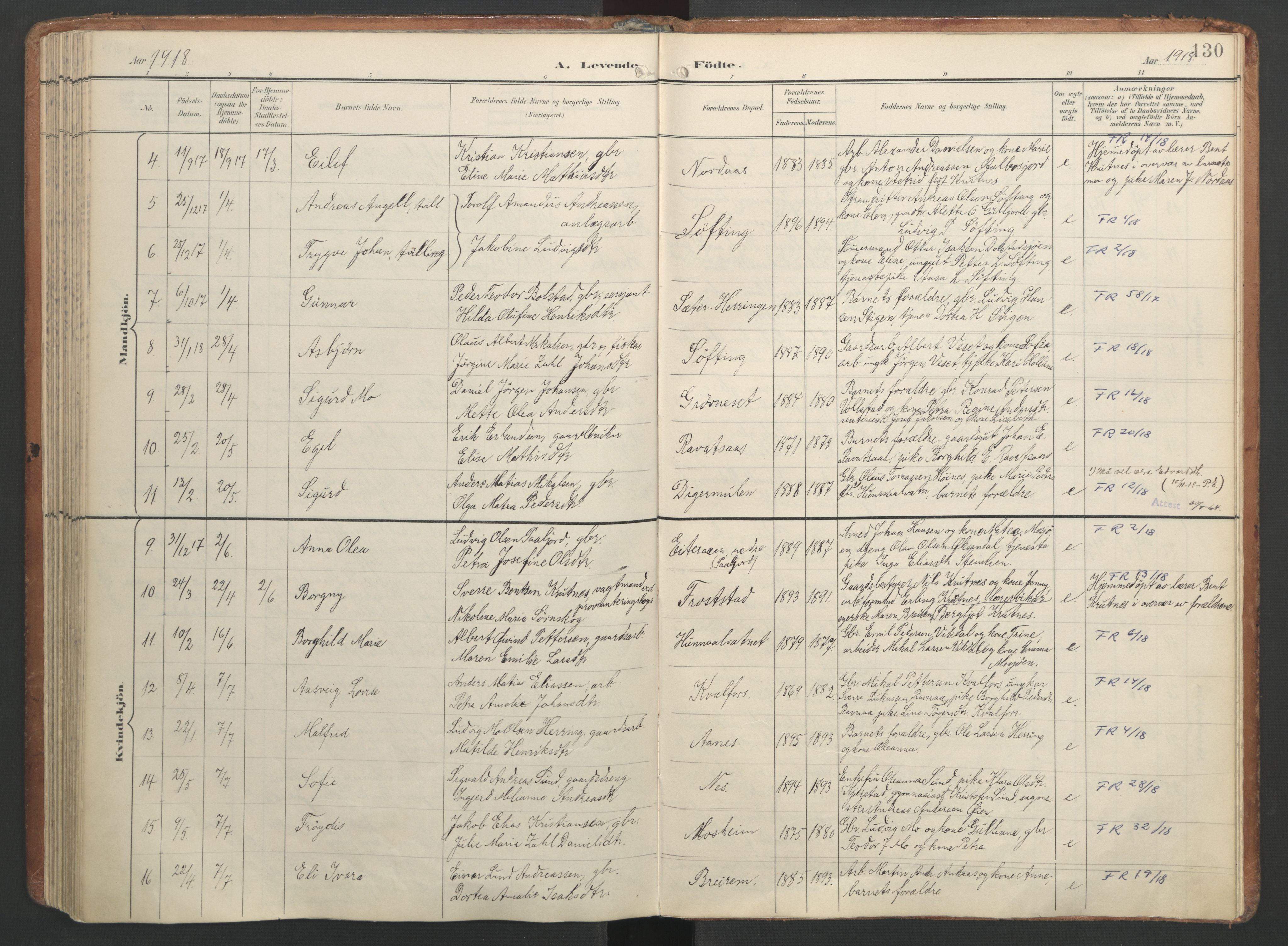 Ministerialprotokoller, klokkerbøker og fødselsregistre - Nordland, SAT/A-1459/820/L0297: Parish register (official) no. 820A18, 1897-1917, p. 130