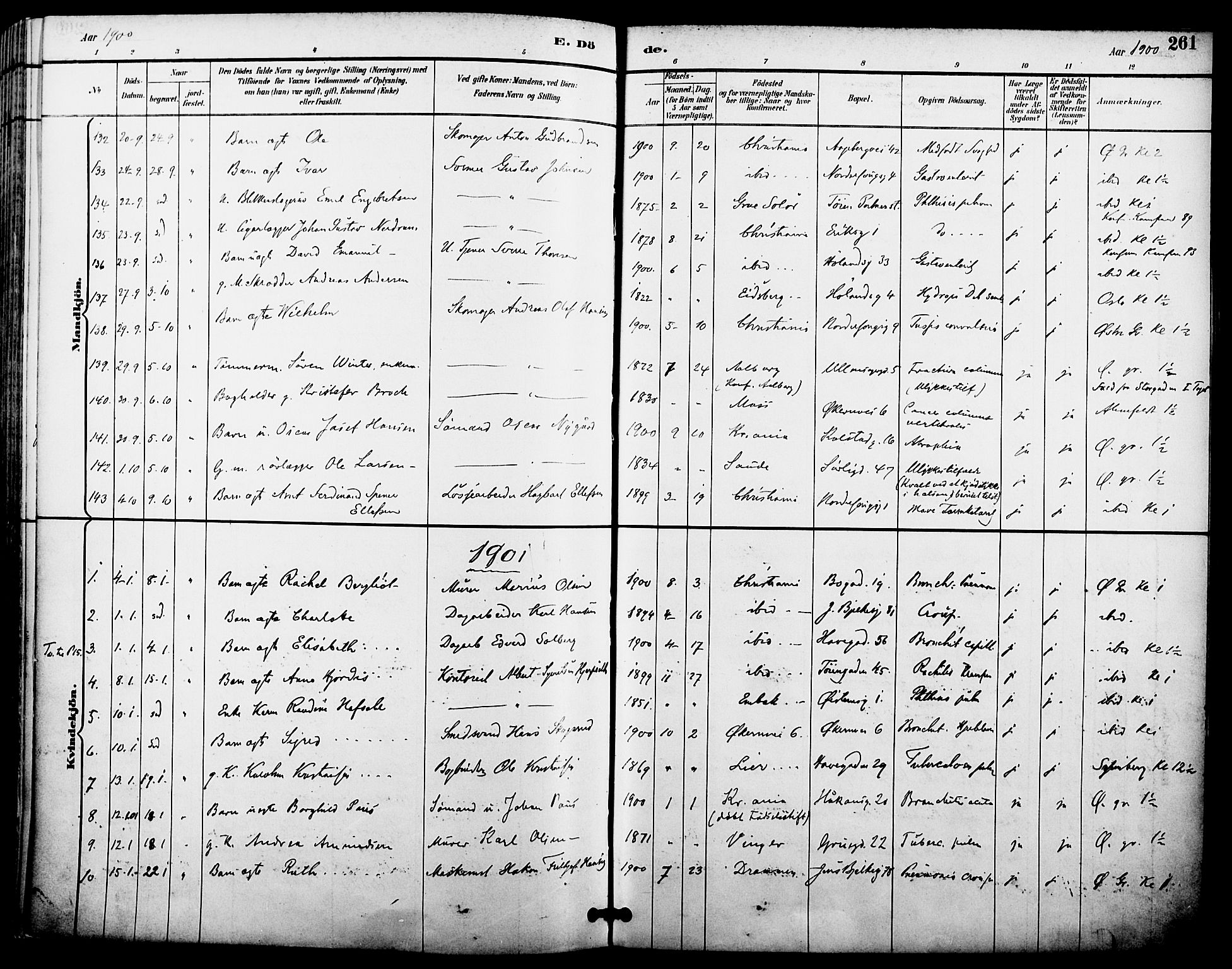 Kampen prestekontor Kirkebøker, SAO/A-10853/F/Fa/L0008: Parish register (official) no. I 8, 1892-1902, p. 261