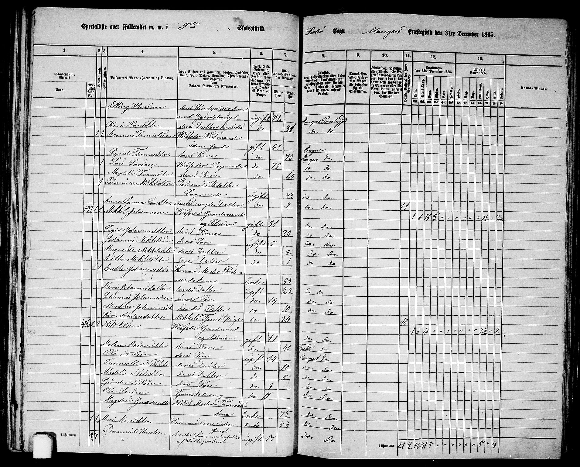 RA, 1865 census for Manger, 1865, p. 91