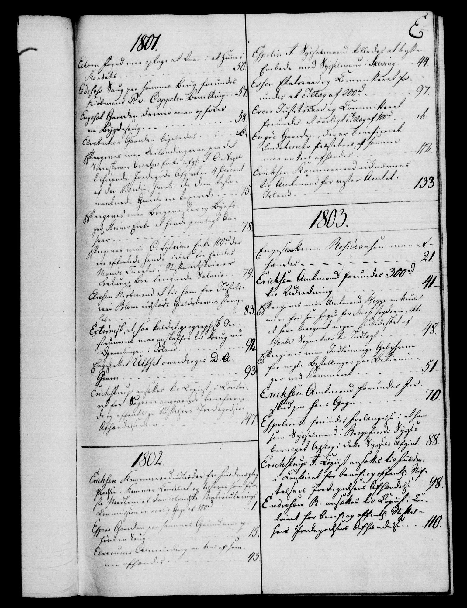 Rentekammeret, Kammerkanselliet, RA/EA-3111/G/Gf/Gfb/L0016: Register til norske relasjons- og resolusjonsprotokoller (merket RK 52.111), 1801-1814, p. 54