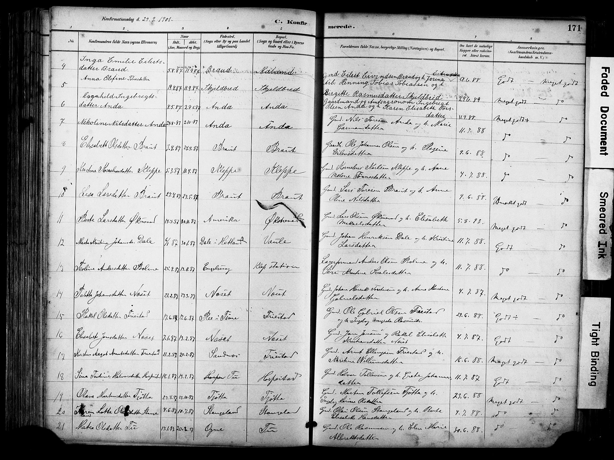 Klepp sokneprestkontor, SAST/A-101803/001/3/30BA/L0009: Parish register (official) no. A 7, 1886-1915, p. 171