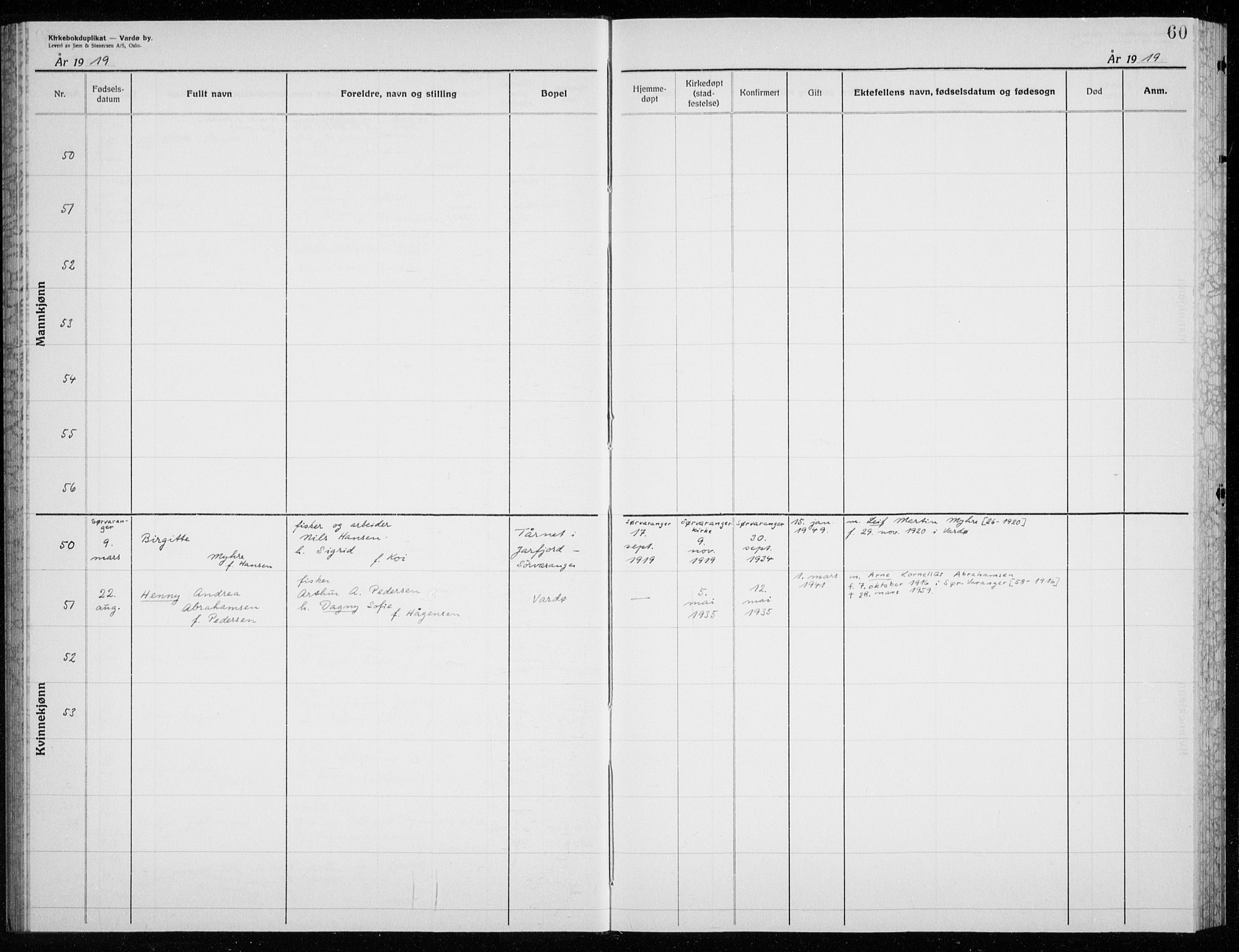 Vardø sokneprestkontor, AV/SATØ-S-1332/H/Hc/L0002kirkerekon: Other parish register no. 2, 1915-1929, p. 60