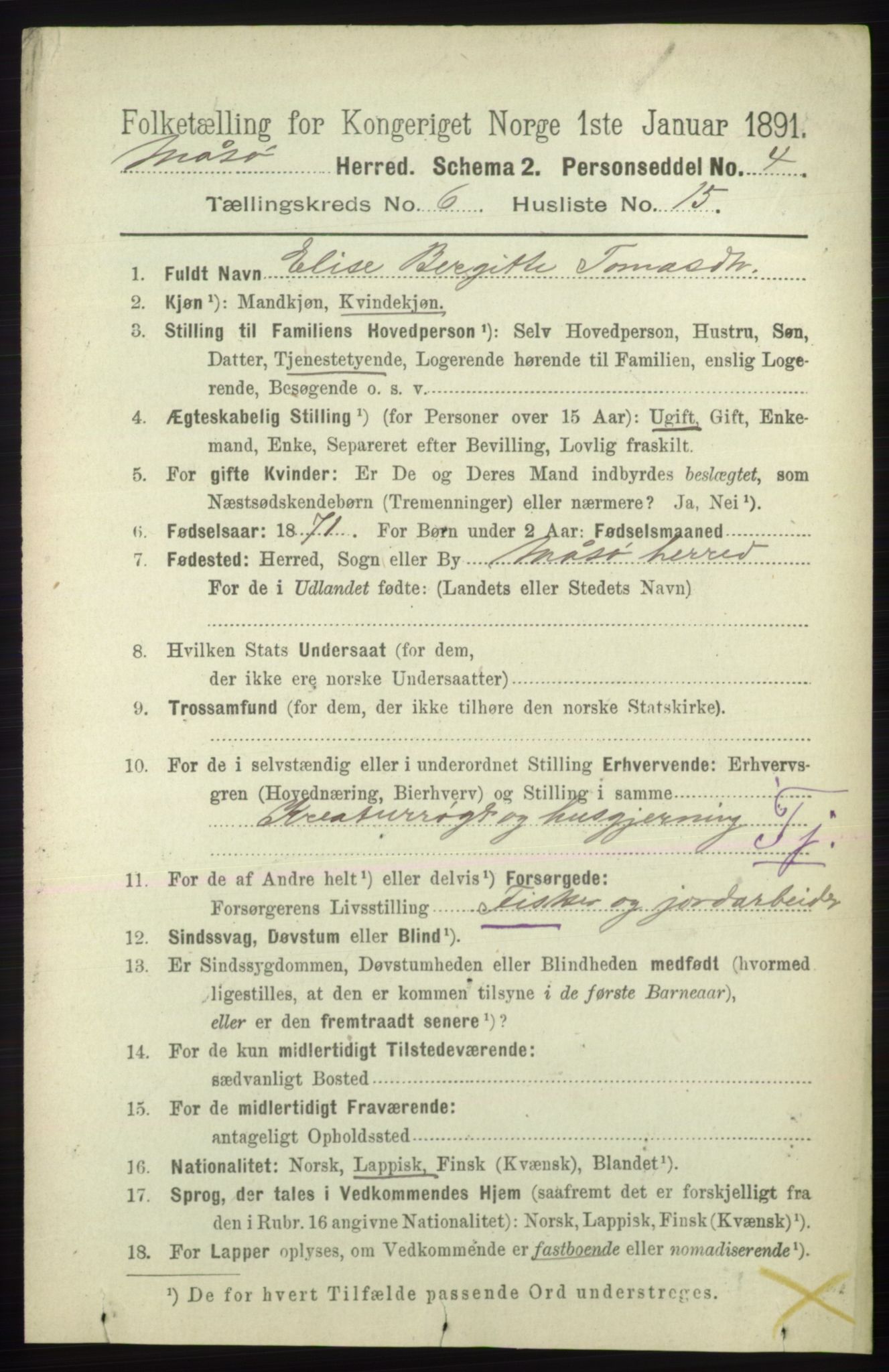 RA, 1891 census for 2018 Måsøy, 1891, p. 1215