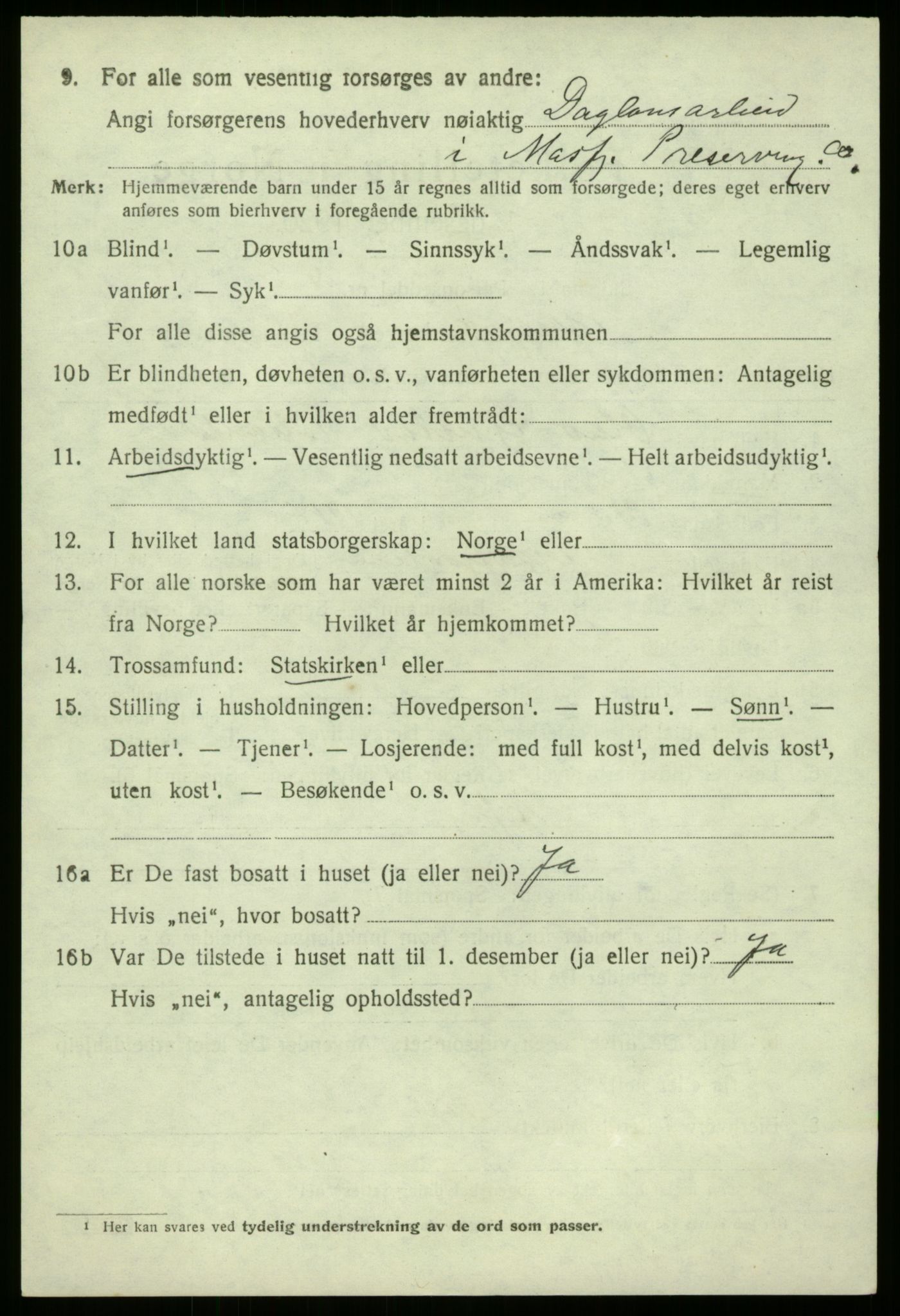 SAB, 1920 census for Masfjorden, 1920, p. 3062