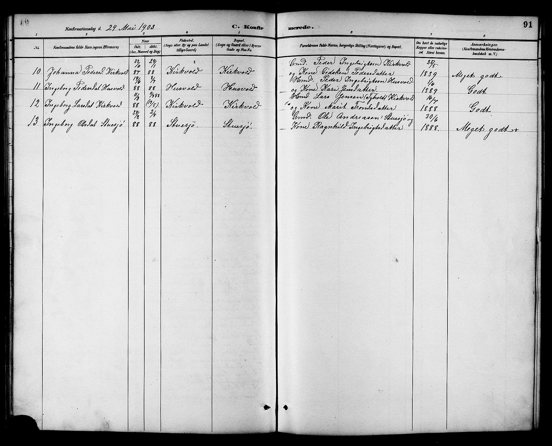 Ministerialprotokoller, klokkerbøker og fødselsregistre - Sør-Trøndelag, SAT/A-1456/698/L1167: Parish register (copy) no. 698C04, 1888-1907, p. 91