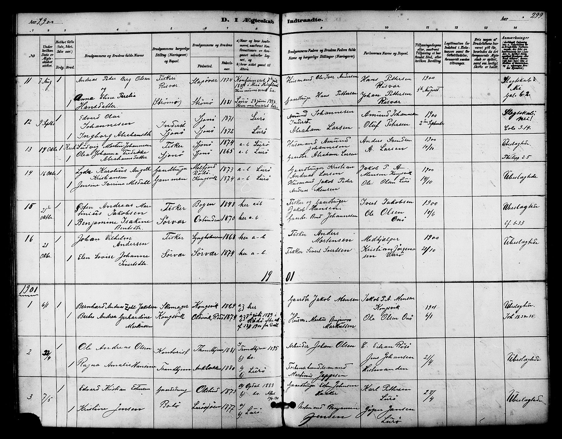 Ministerialprotokoller, klokkerbøker og fødselsregistre - Nordland, SAT/A-1459/839/L0568: Parish register (official) no. 839A05, 1880-1902, p. 299