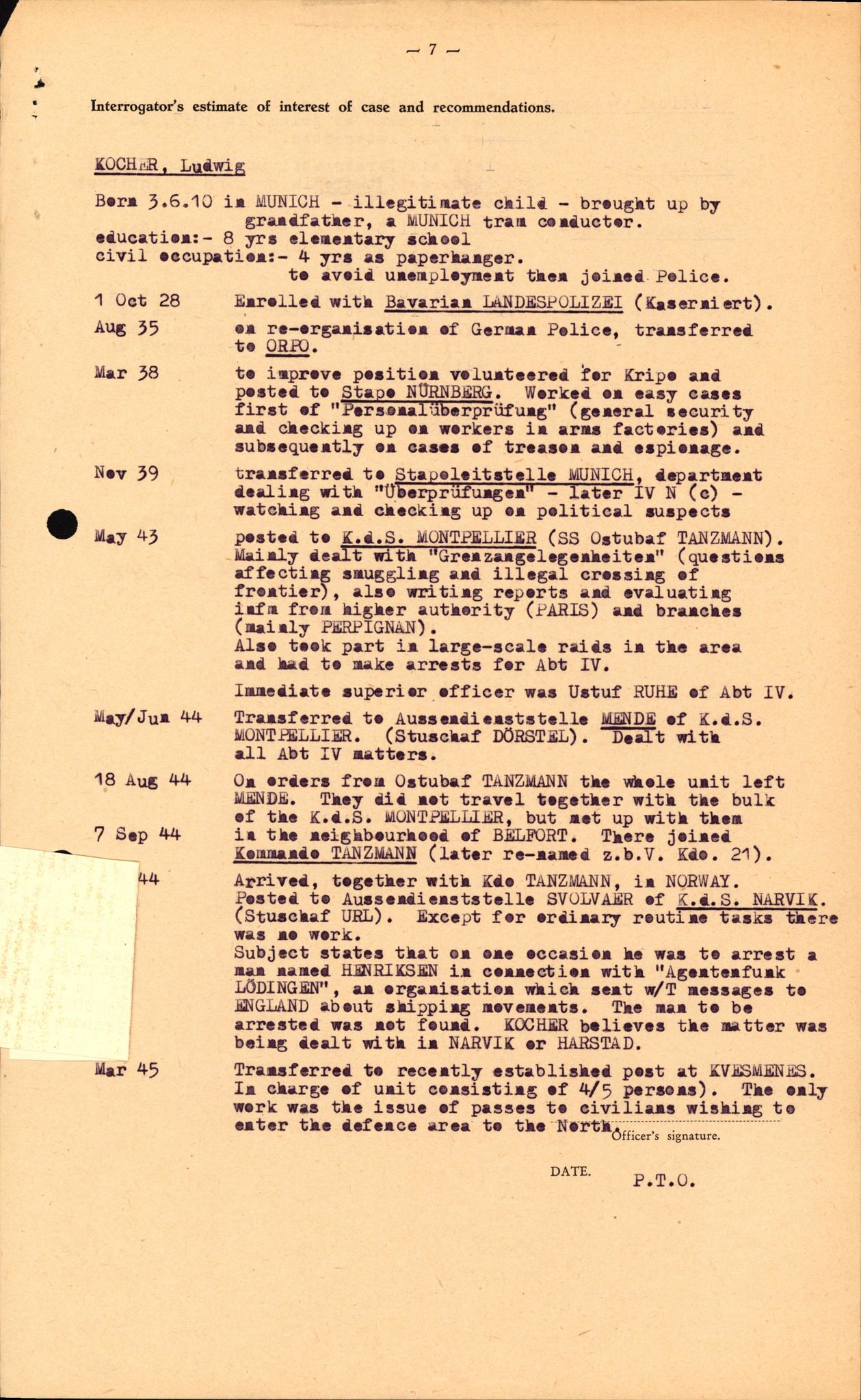 Forsvaret, Forsvarets overkommando II, AV/RA-RAFA-3915/D/Db/L0017: CI Questionaires. Tyske okkupasjonsstyrker i Norge. Tyskere., 1945-1946, p. 361