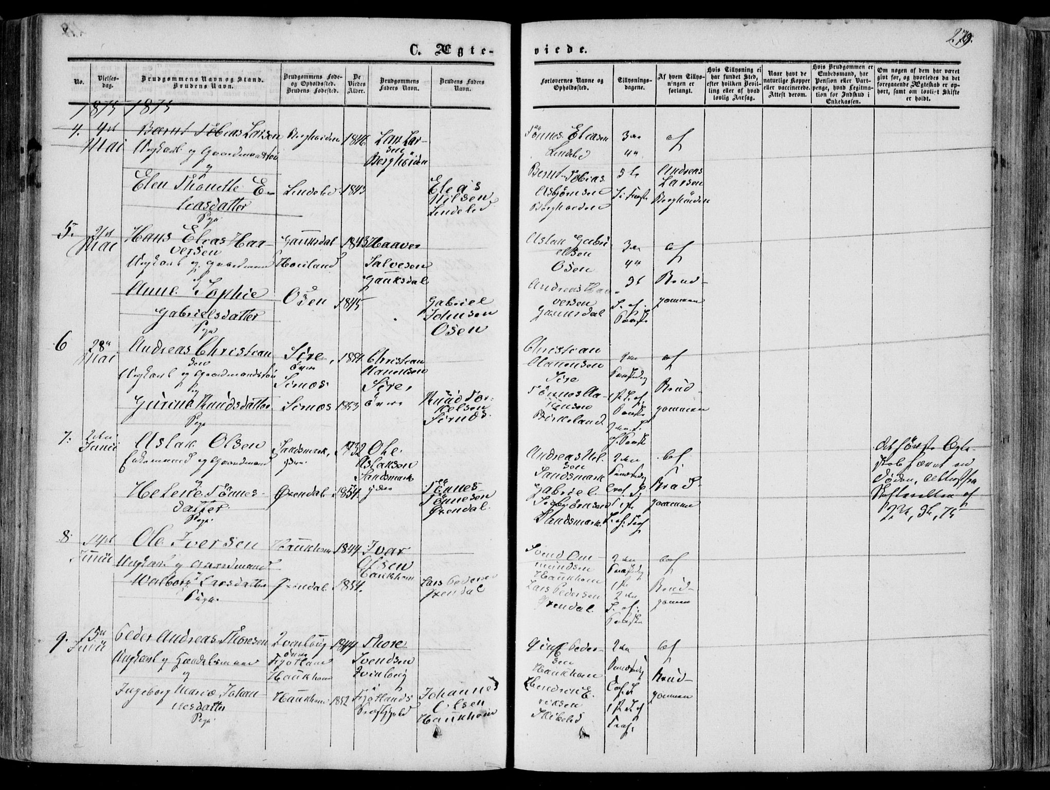 Bakke sokneprestkontor, AV/SAK-1111-0002/F/Fa/Faa/L0006: Parish register (official) no. A 6, 1855-1877, p. 279