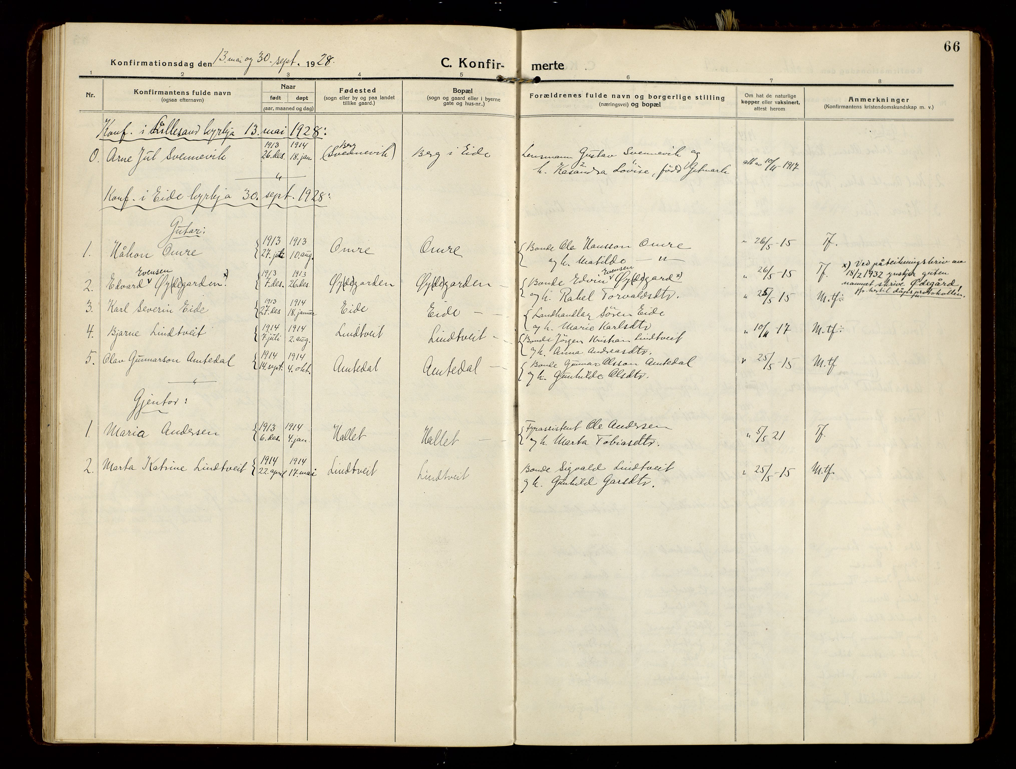 Hommedal sokneprestkontor, AV/SAK-1111-0023/F/Fa/Faa/L0004: Parish register (official) no. A 4, 1916-1945, p. 66