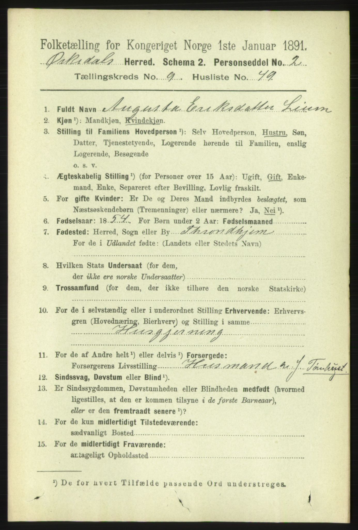 RA, 1891 census for 1638 Orkdal, 1891, p. 4529