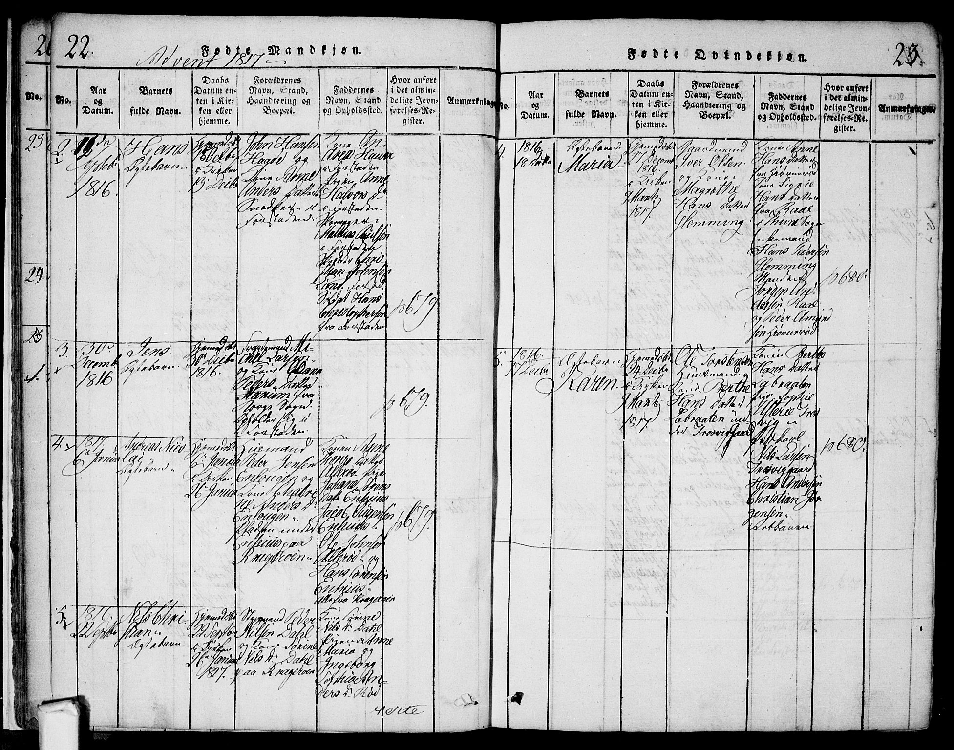 Glemmen prestekontor Kirkebøker, AV/SAO-A-10908/F/Fa/L0004: Parish register (official) no. 4, 1816-1838, p. 22-23