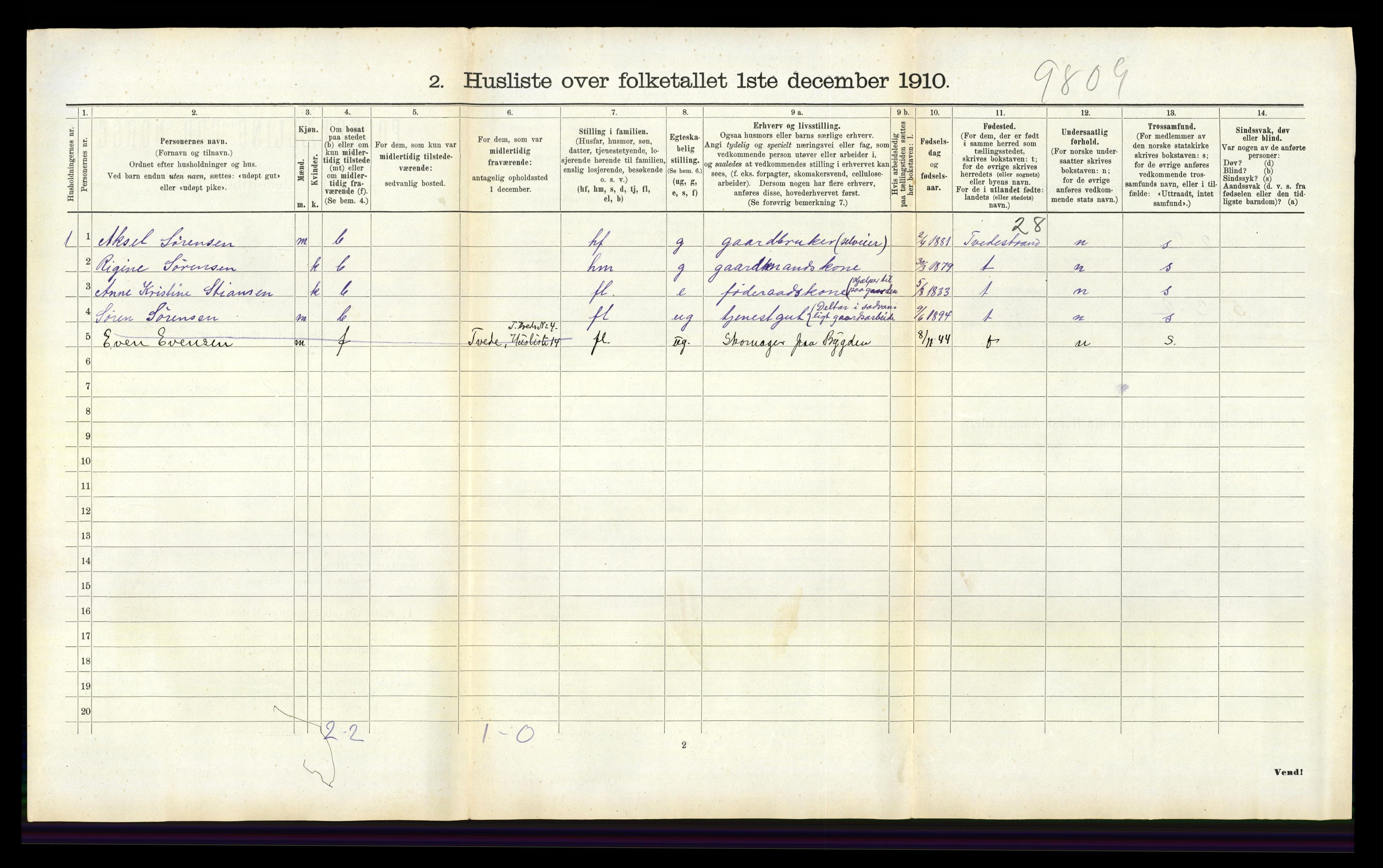 RA, 1910 census for Austre Moland, 1910, p. 475