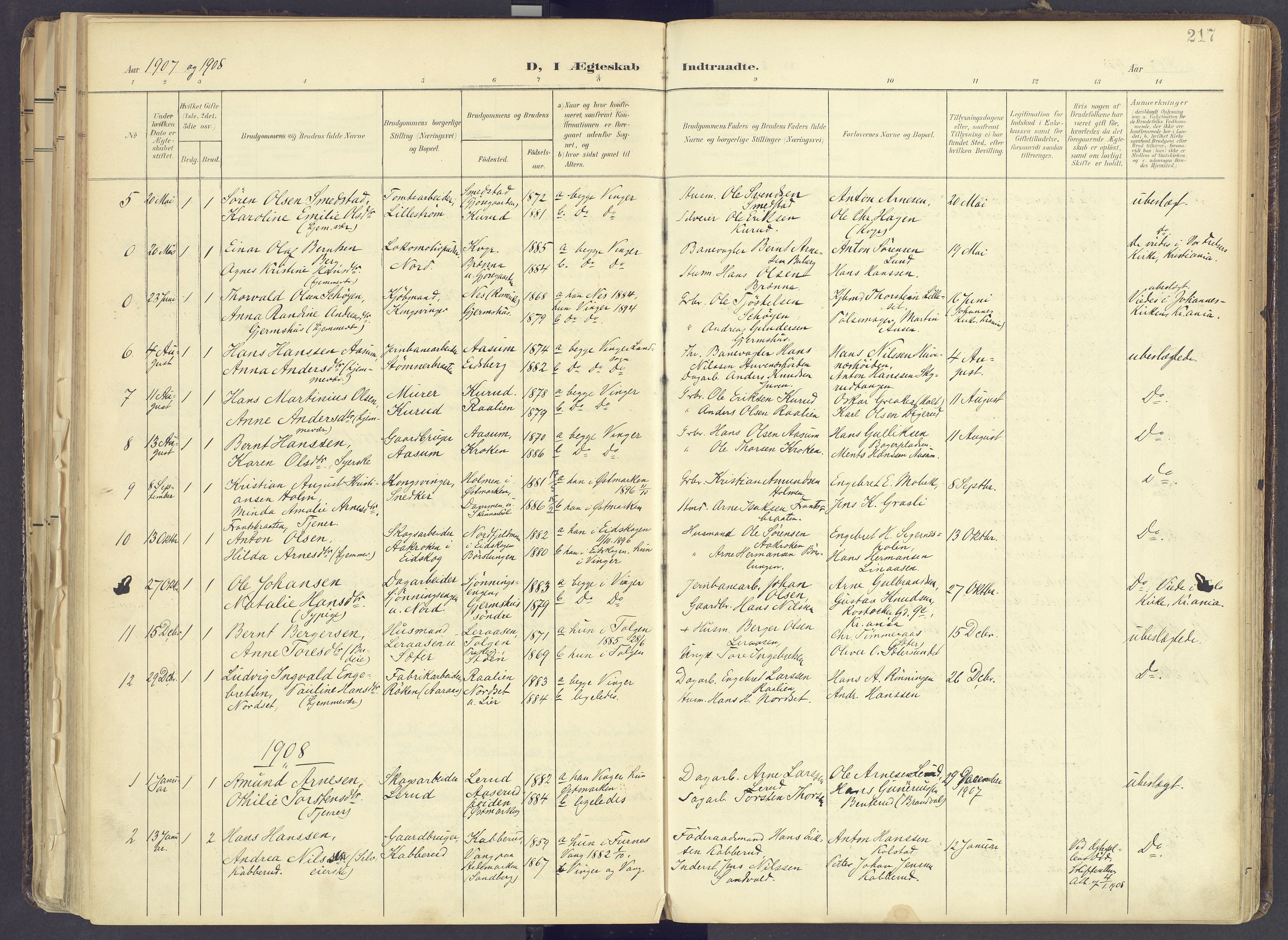 Vinger prestekontor, AV/SAH-PREST-024/H/Ha/Haa/L0017: Parish register (official) no. 17, 1901-1927, p. 217