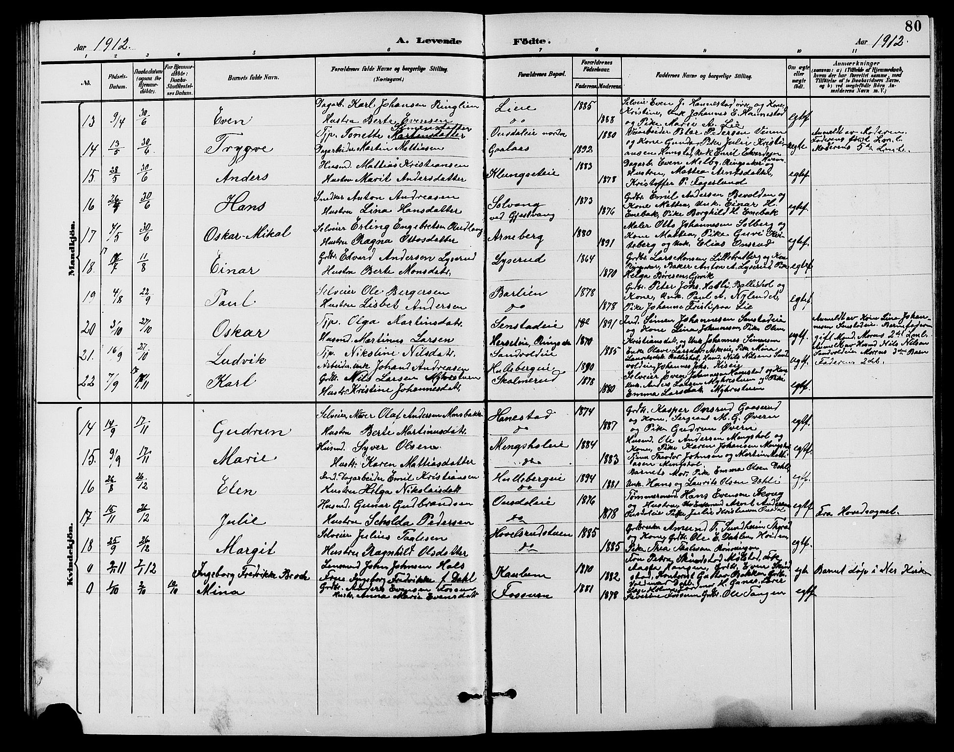 Nes prestekontor, Hedmark, AV/SAH-PREST-020/L/La/L0007: Parish register (copy) no. 7, 1892-1912, p. 80