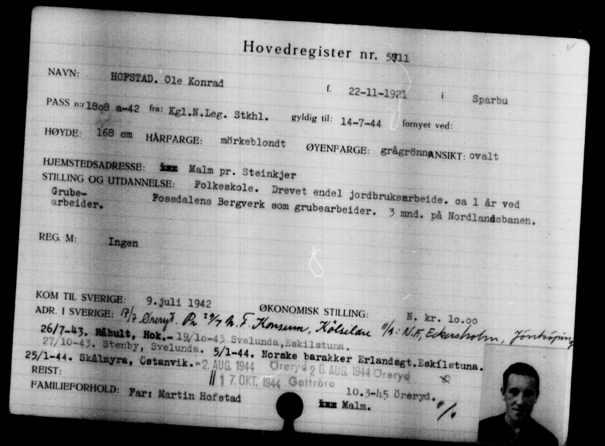 Utenriksstasjonene, Legasjonen i Stockholm, Flyktningkontoret, AV/RA-S-6753/V/Va/L0004: Kjesäterkartoteket, flyktninger med registreringsnr. 3496-6610, 1940-1945, p. 2564