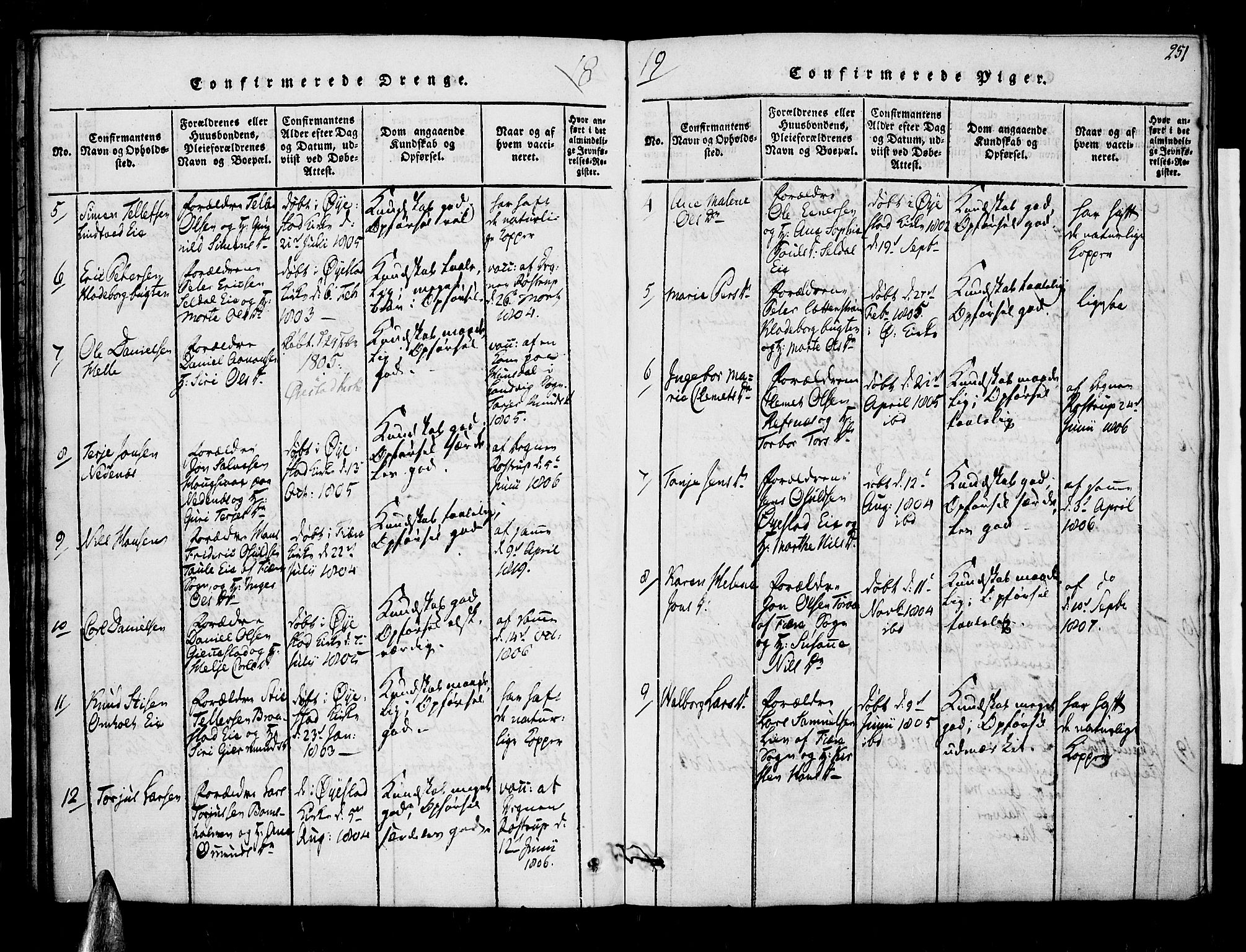 Øyestad sokneprestkontor, SAK/1111-0049/F/Fa/L0012: Parish register (official) no. A 12, 1816-1827, p. 251