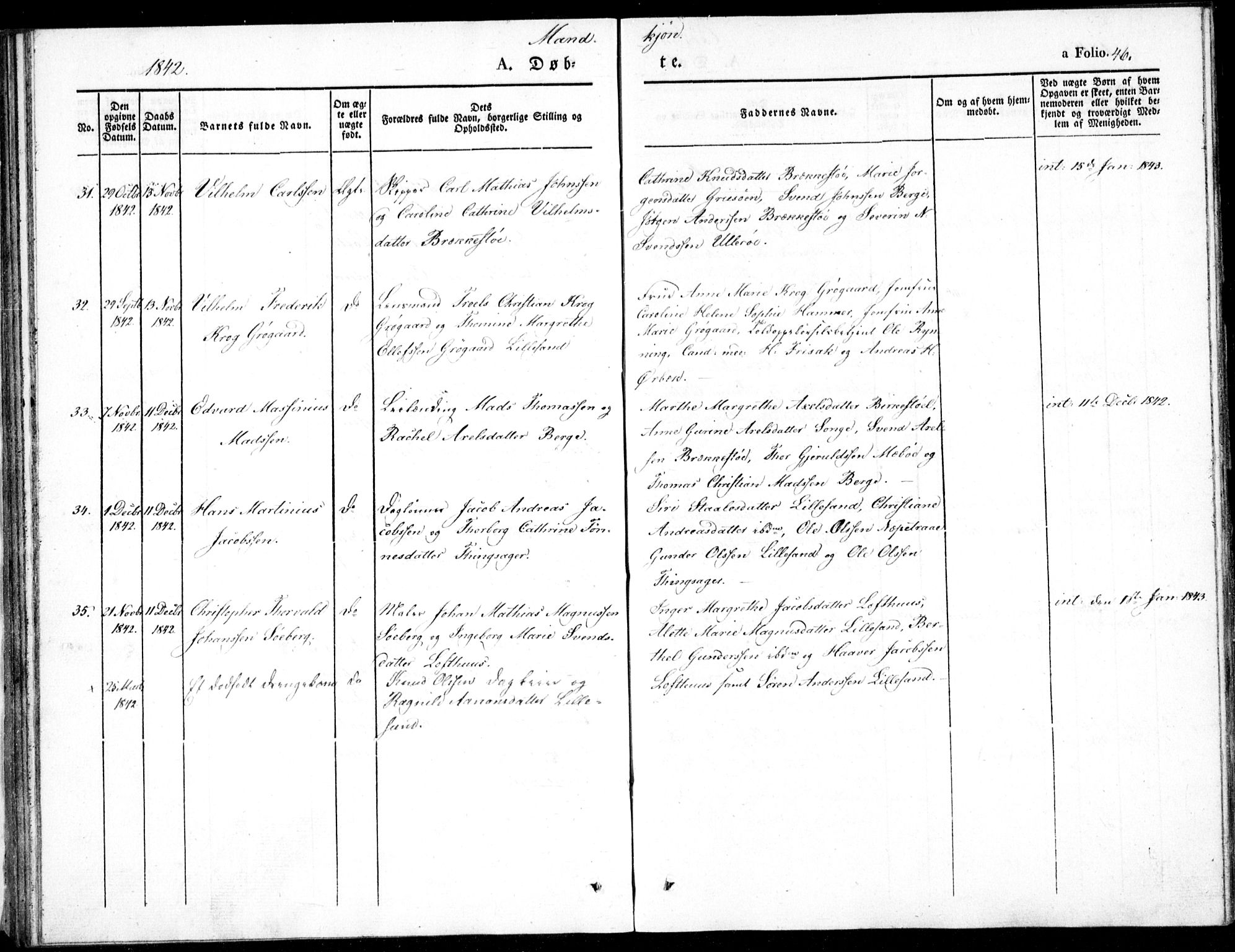 Vestre Moland sokneprestkontor, AV/SAK-1111-0046/F/Fb/Fbb/L0002: Parish register (copy) no. B 2, 1836-1851, p. 46