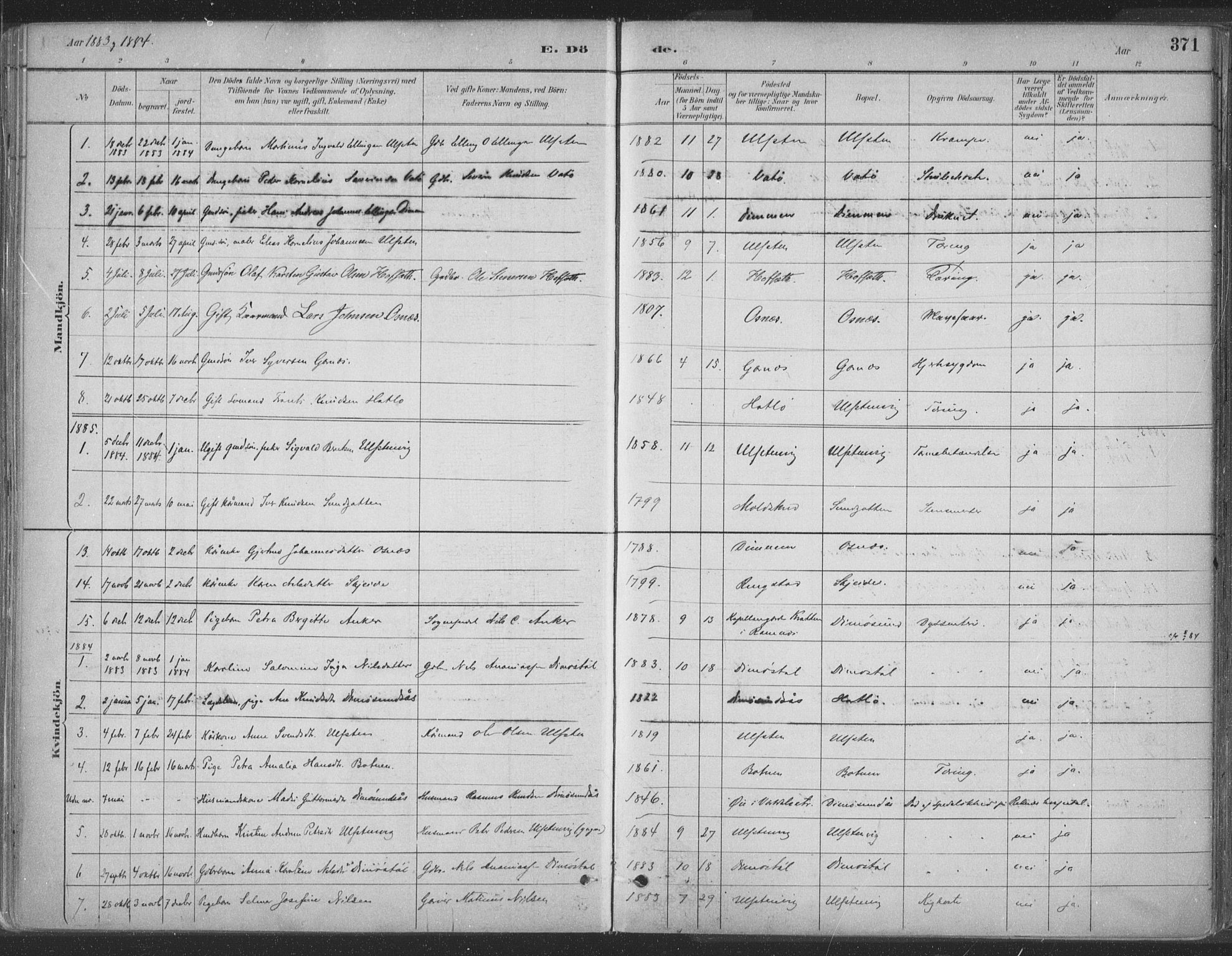 Ministerialprotokoller, klokkerbøker og fødselsregistre - Møre og Romsdal, AV/SAT-A-1454/509/L0106: Parish register (official) no. 509A04, 1883-1922, p. 371