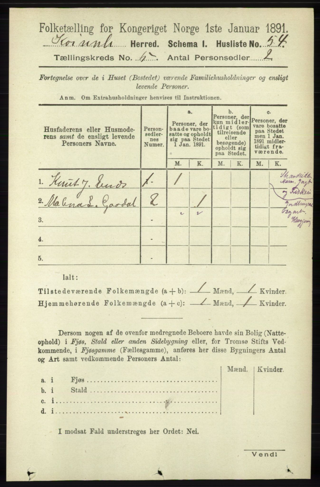 RA, 1891 census for 1224 Kvinnherad, 1891, p. 1735