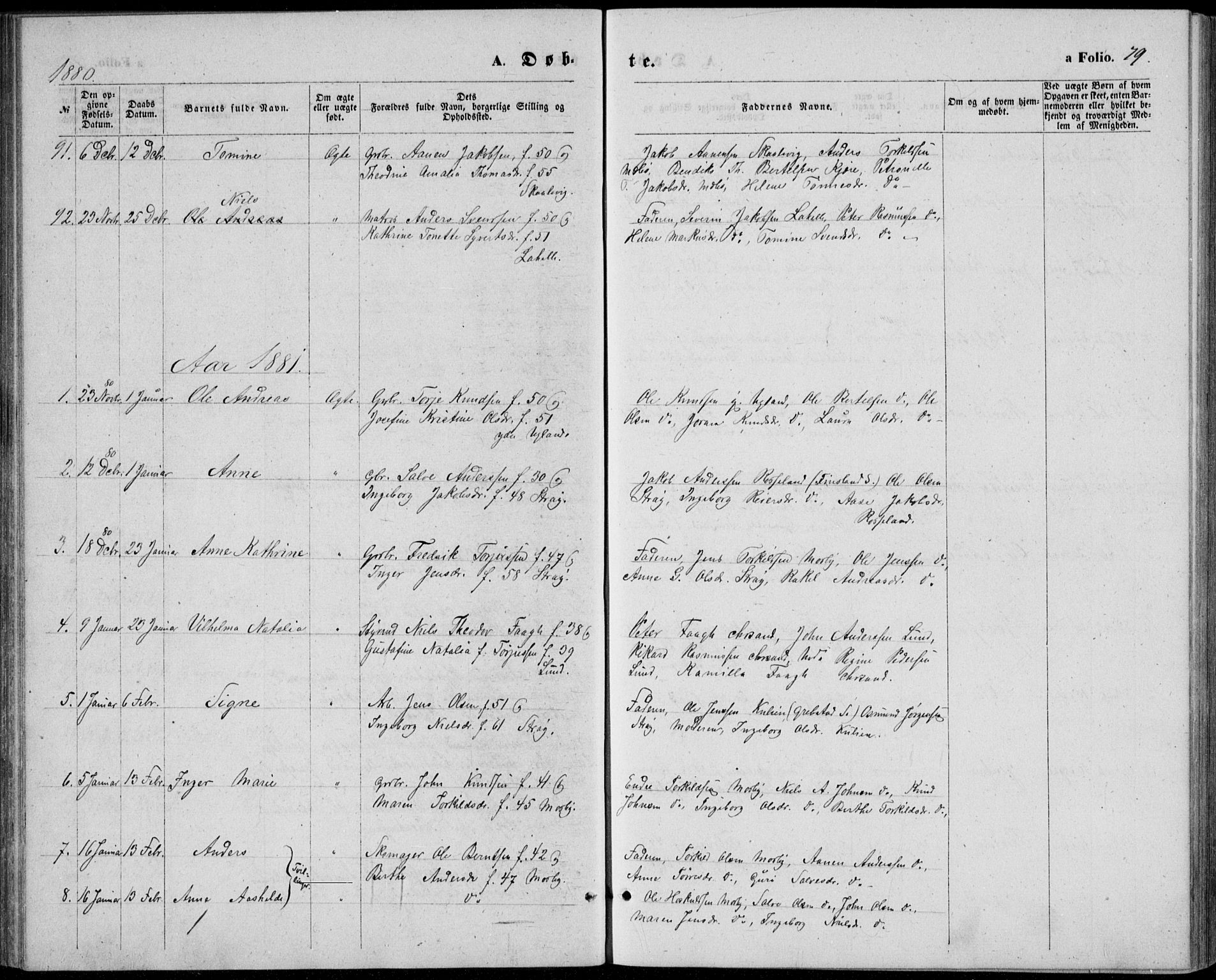 Oddernes sokneprestkontor, AV/SAK-1111-0033/F/Fb/Fba/L0007: Parish register (copy) no. B 7, 1869-1887, p. 79