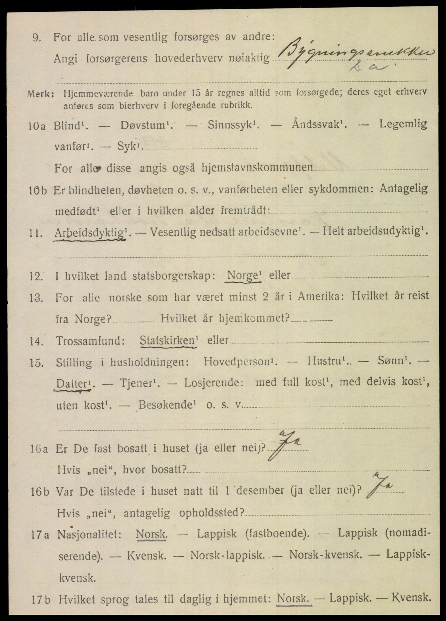 SAT, 1920 census for Velfjord, 1920, p. 1206