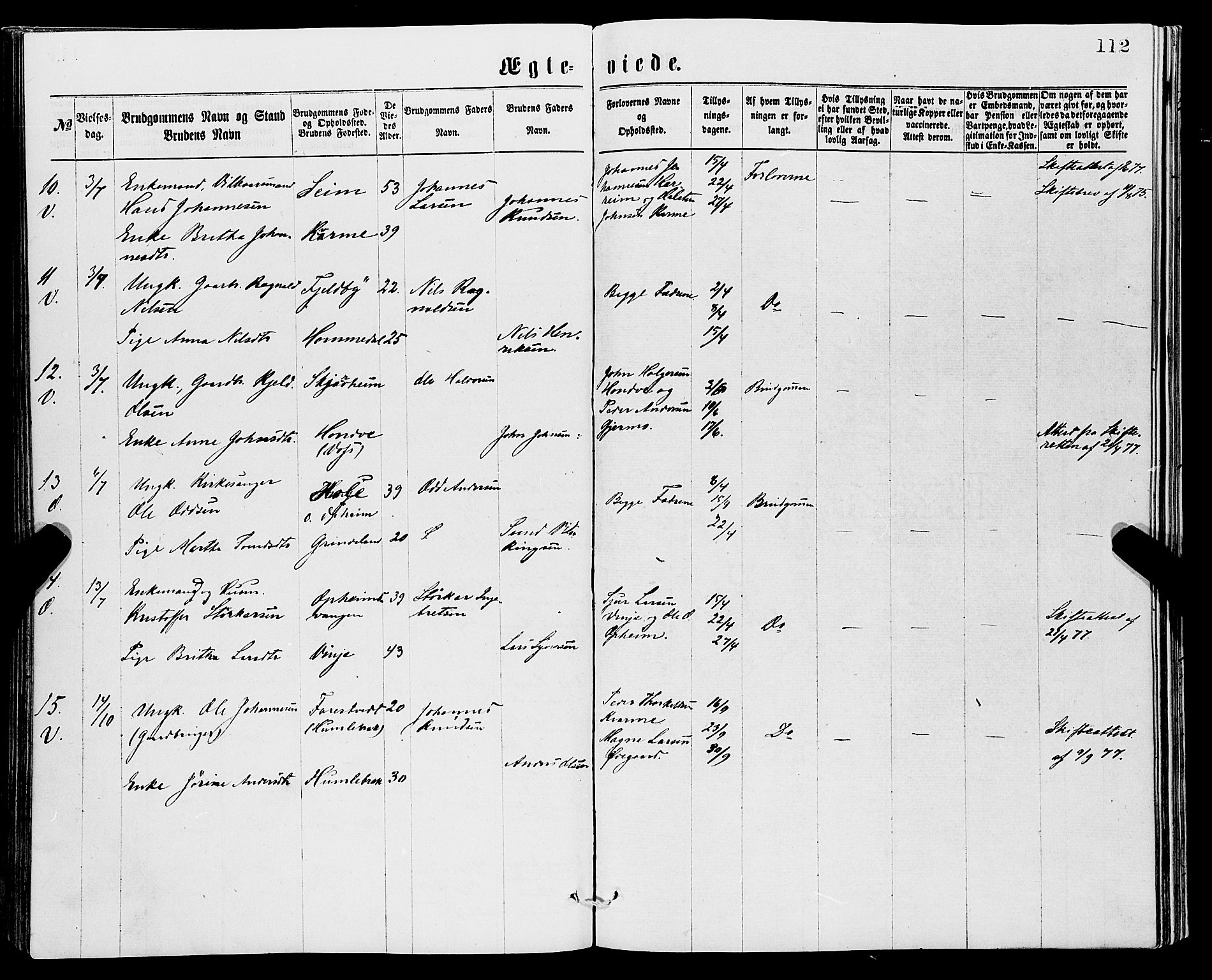 Vossestrand Sokneprestembete, SAB/A-79101/H/Haa: Parish register (official) no. A 1, 1866-1877, p. 112