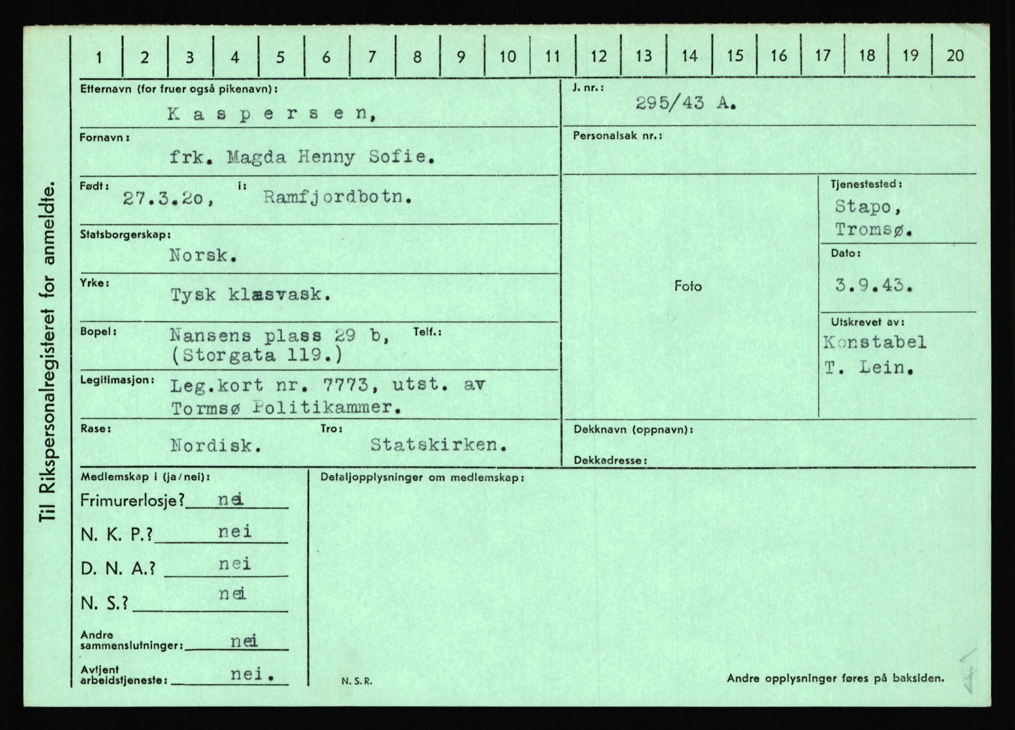 Statspolitiet - Hovedkontoret / Osloavdelingen, AV/RA-S-1329/C/Ca/L0008: Johan(nes)sen - Knoph, 1943-1945, p. 3896