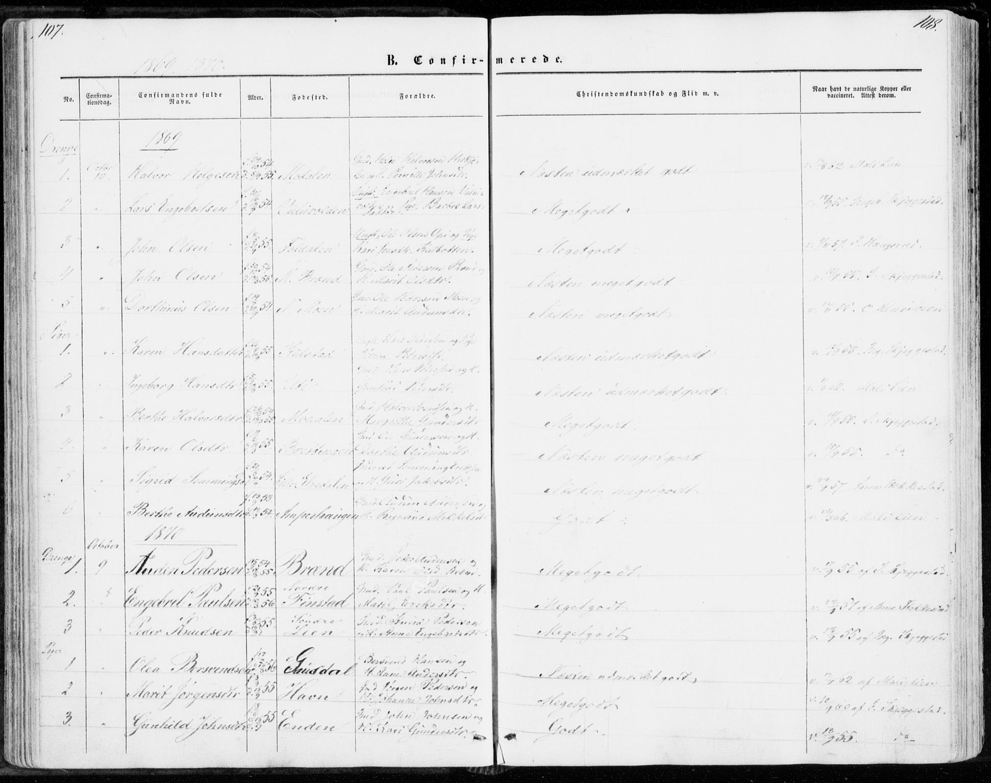Sollia prestekontor, SAH/PREST-050/H/Ha/Haa/L0001: Parish register (official) no. 1, 1856-1885, p. 107-108