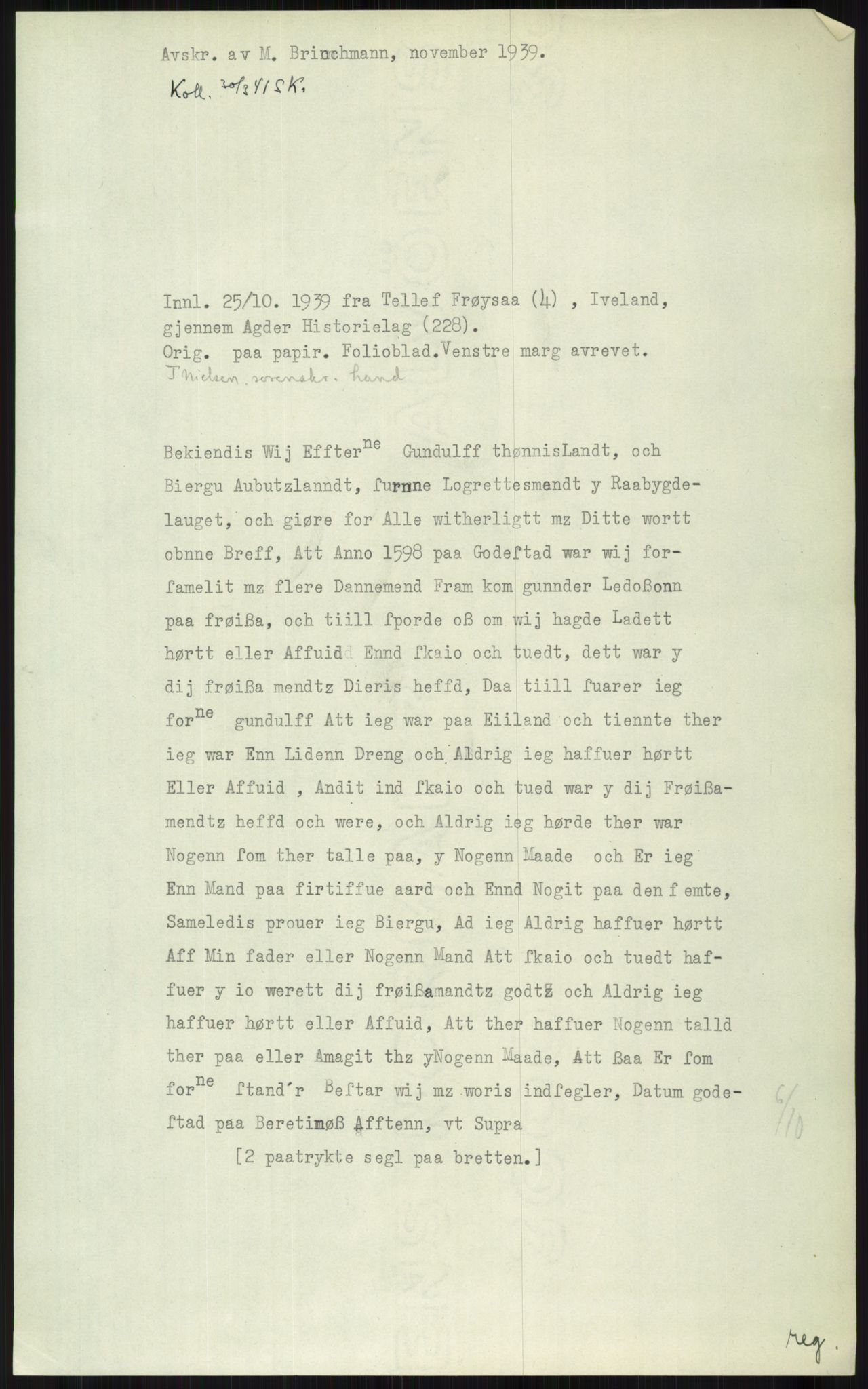 Samlinger til kildeutgivelse, Diplomavskriftsamlingen, AV/RA-EA-4053/H/Ha, p. 2249