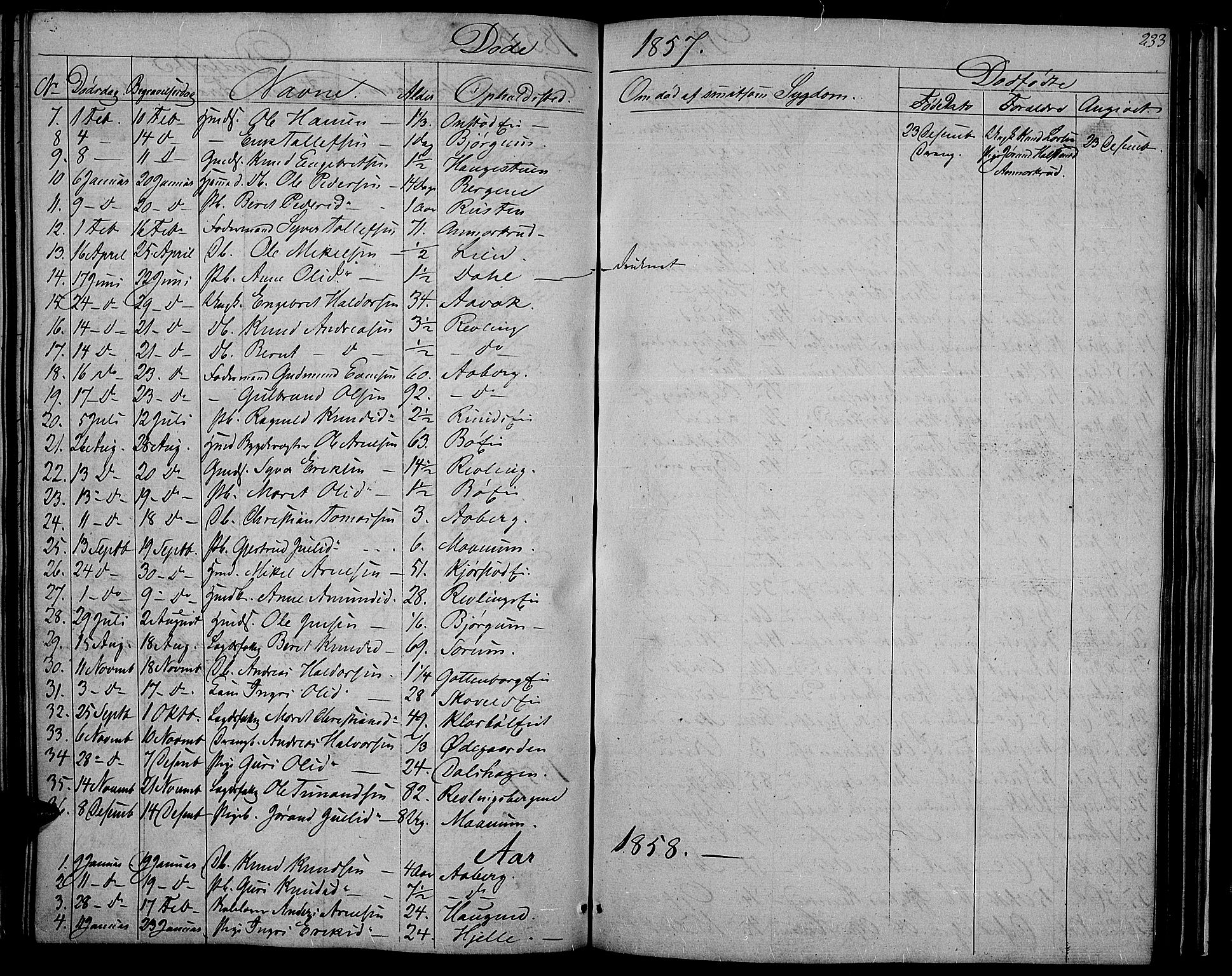 Nord-Aurdal prestekontor, AV/SAH-PREST-132/H/Ha/Hab/L0002: Parish register (copy) no. 2, 1842-1877, p. 233