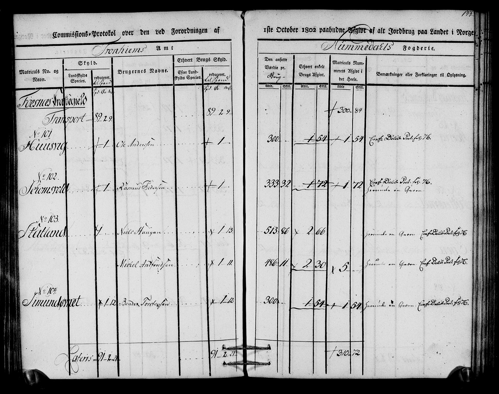 Rentekammeret inntil 1814, Realistisk ordnet avdeling, AV/RA-EA-4070/N/Ne/Nea/L0154: Namdalen fogderi. Kommisjonsprotokoll, 1803, p. 134