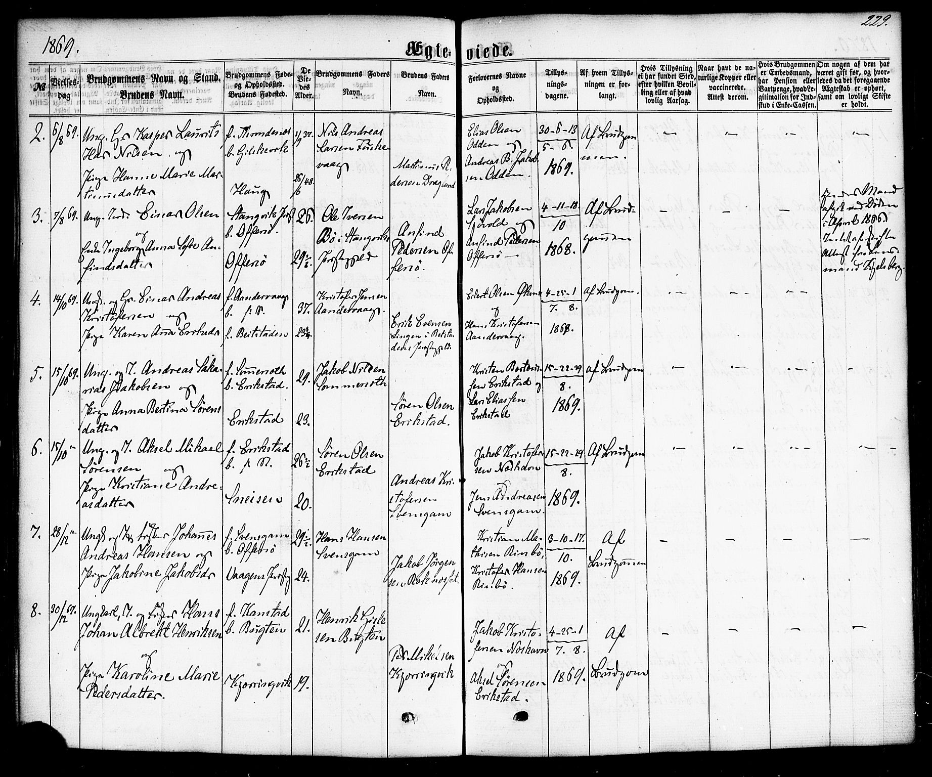 Ministerialprotokoller, klokkerbøker og fødselsregistre - Nordland, AV/SAT-A-1459/872/L1034: Parish register (official) no. 872A09, 1864-1884, p. 229